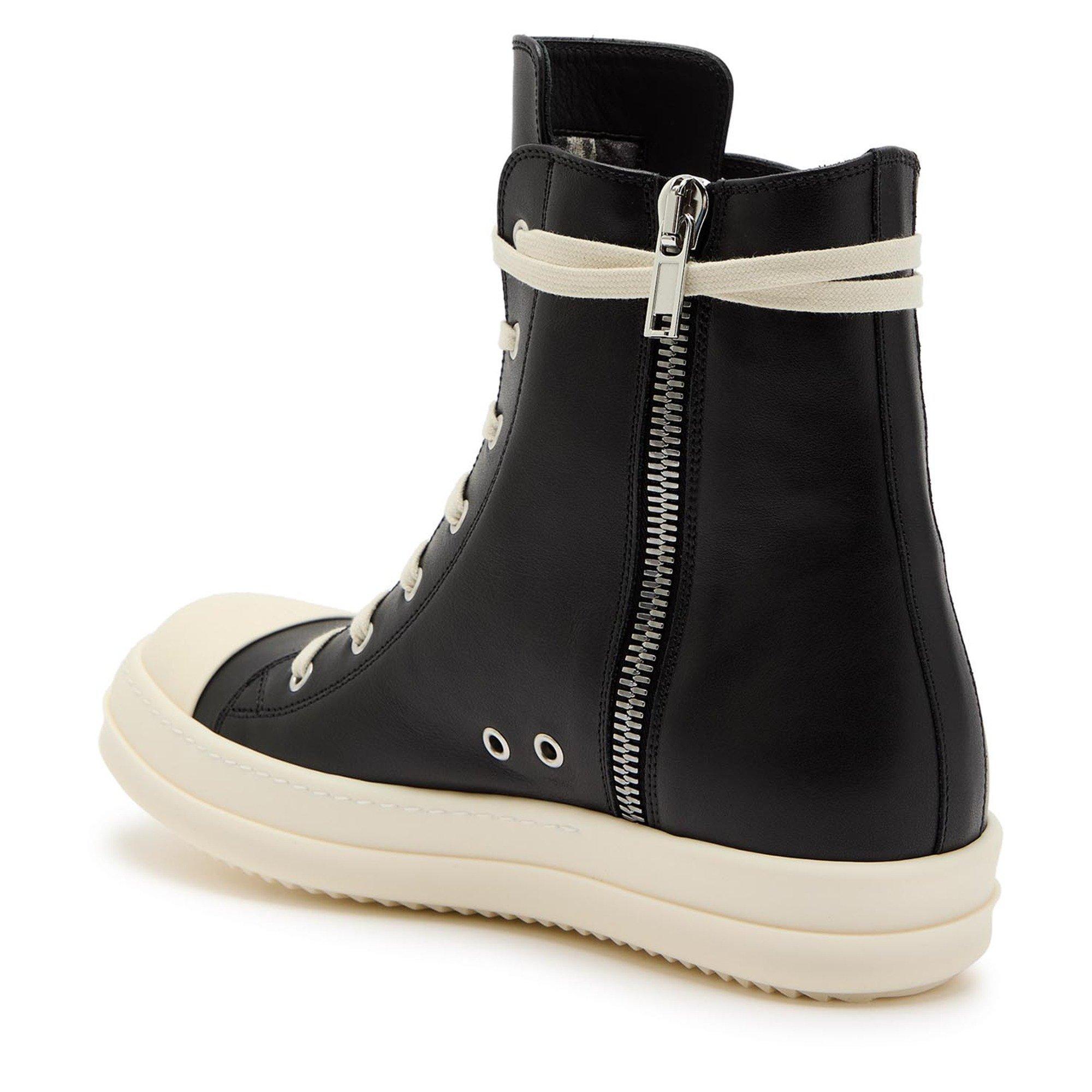 BLACK AND OTHER - Rick Owens - Men's Leather High-Top Trainers - 2