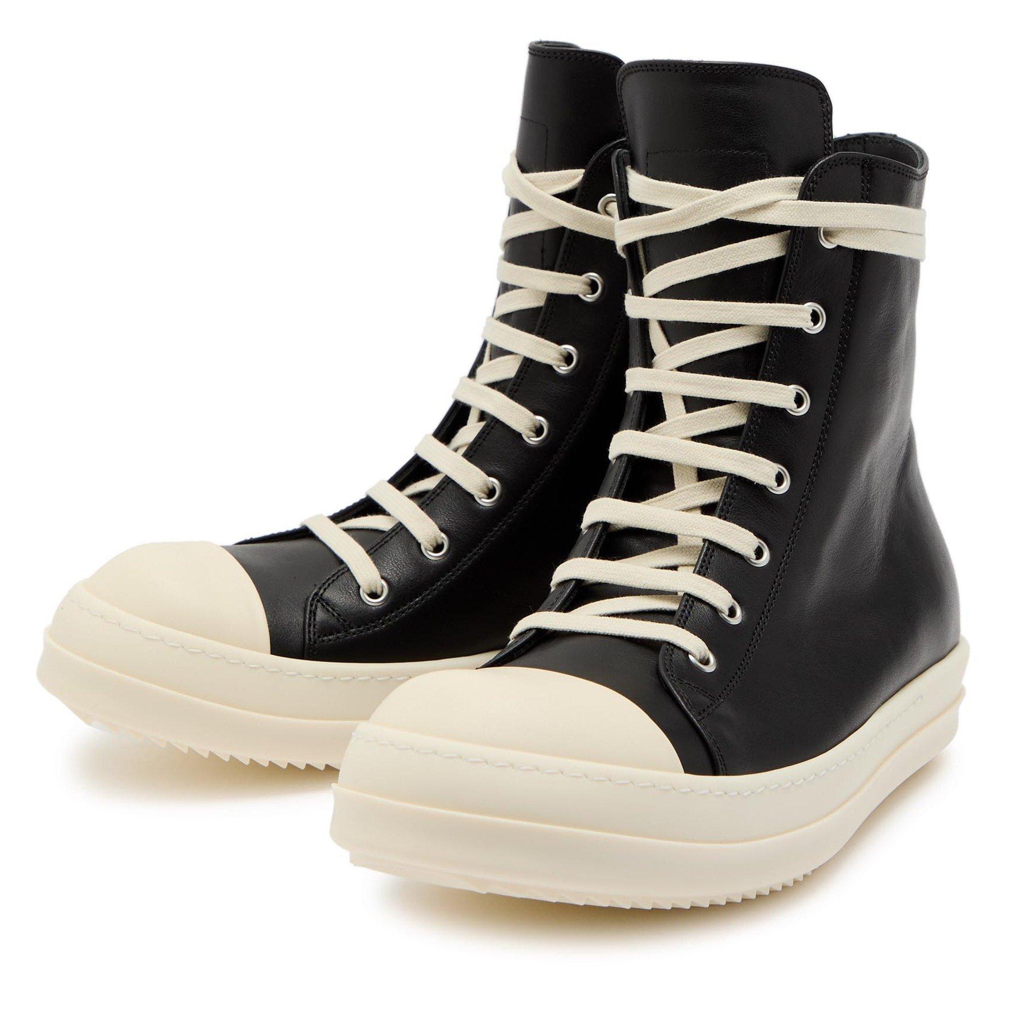 BLACK AND OTHER - Rick Owens - Men's Leather High-Top Trainers - 3