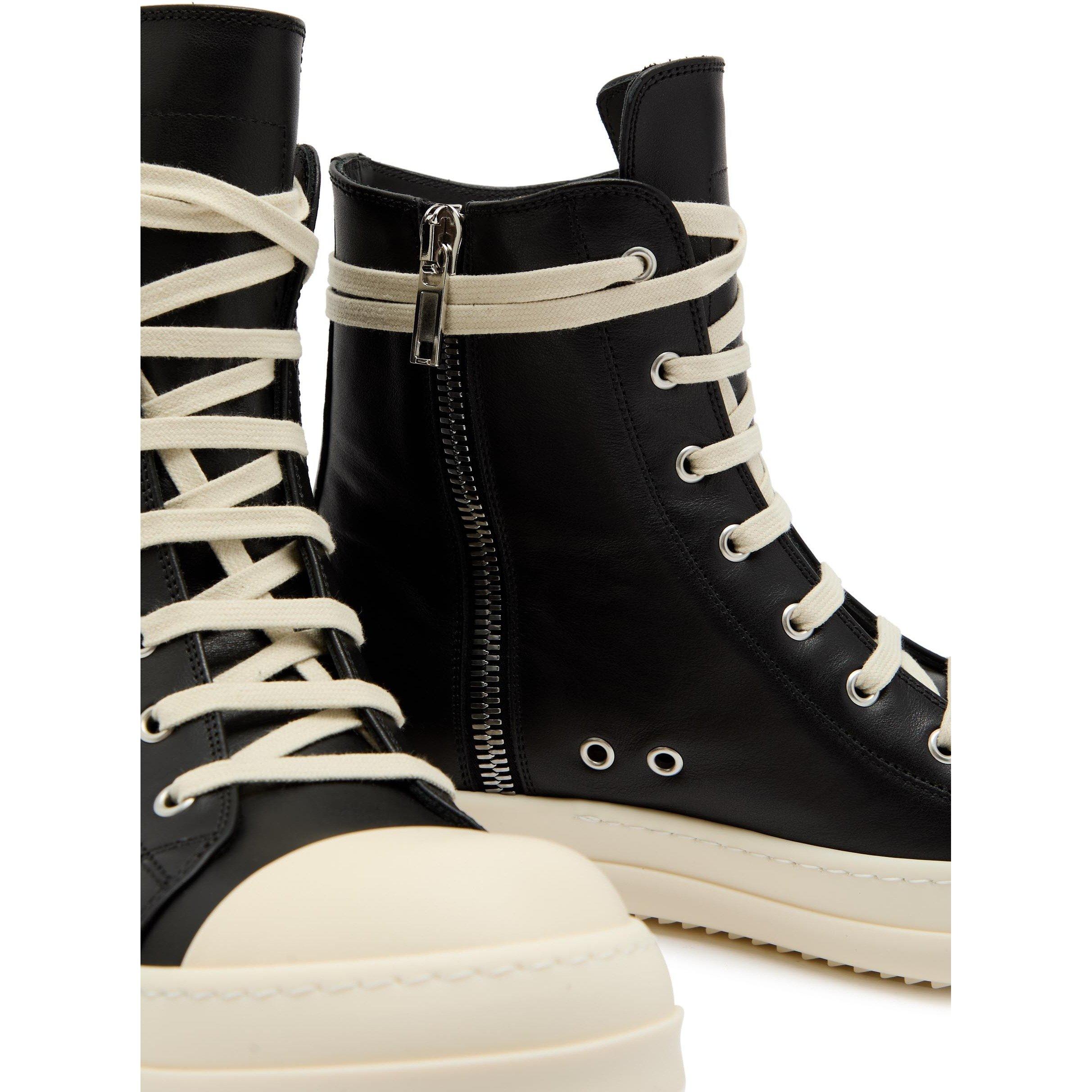 BLACK AND OTHER - Rick Owens - Men's Leather High-Top Trainers - 4