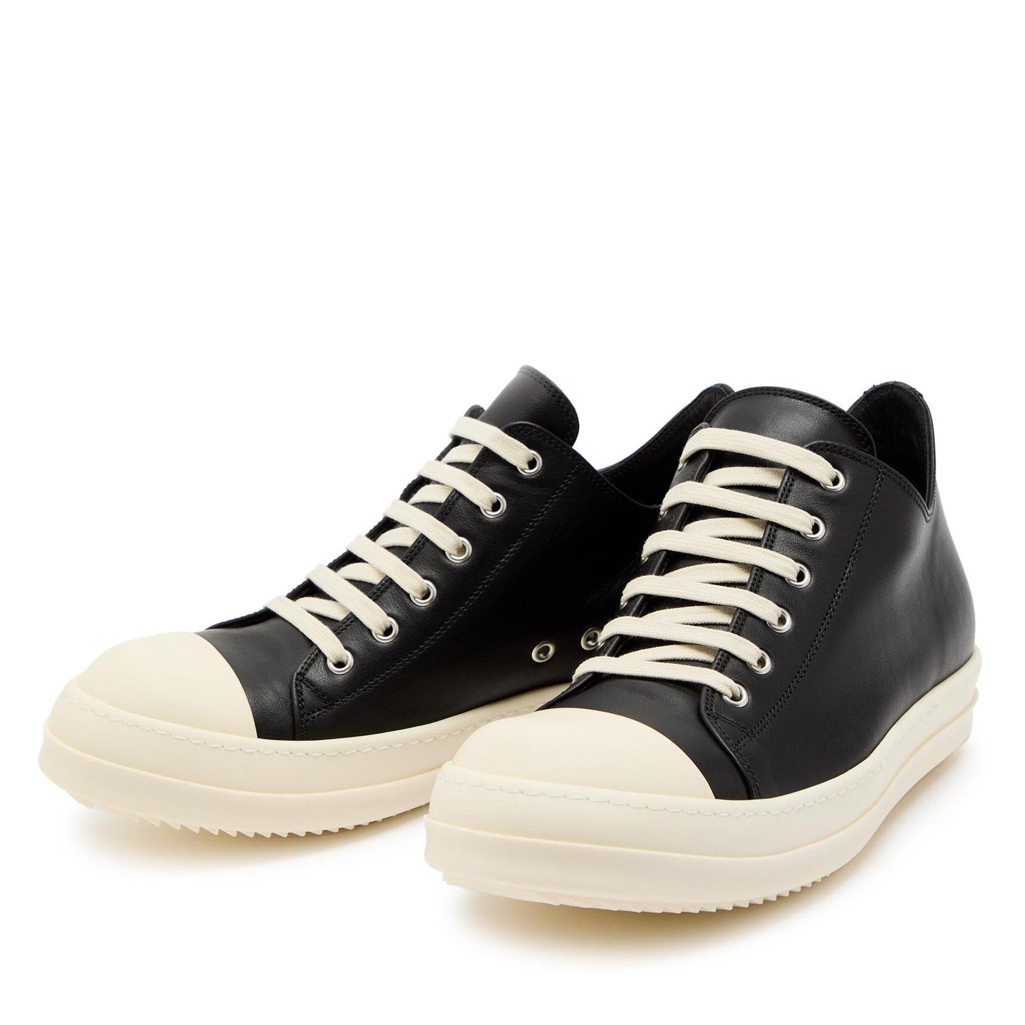 BLACK AND OTHER - Rick Owens - Men's Leather Low-Top Trainers - 3