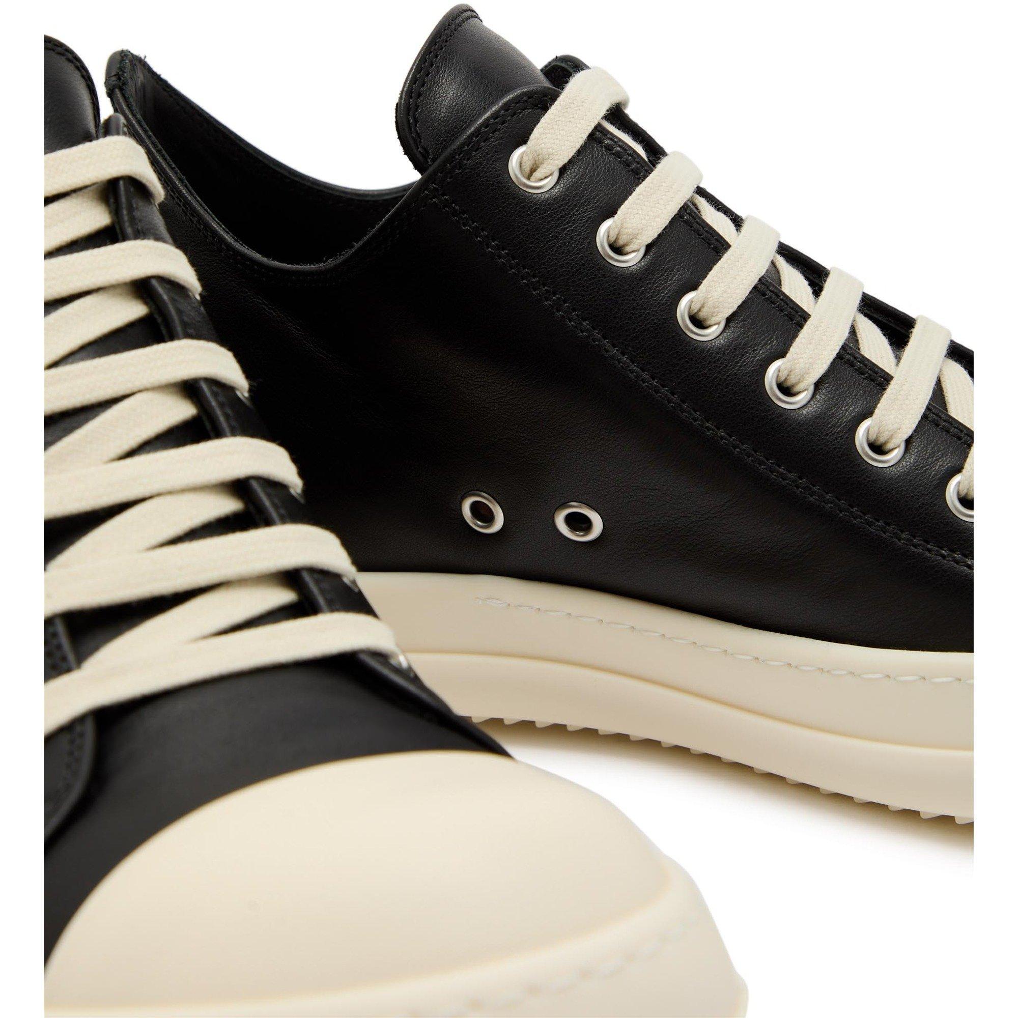 BLACK AND OTHER - Rick Owens - Men's Leather Low-Top Trainers - 4