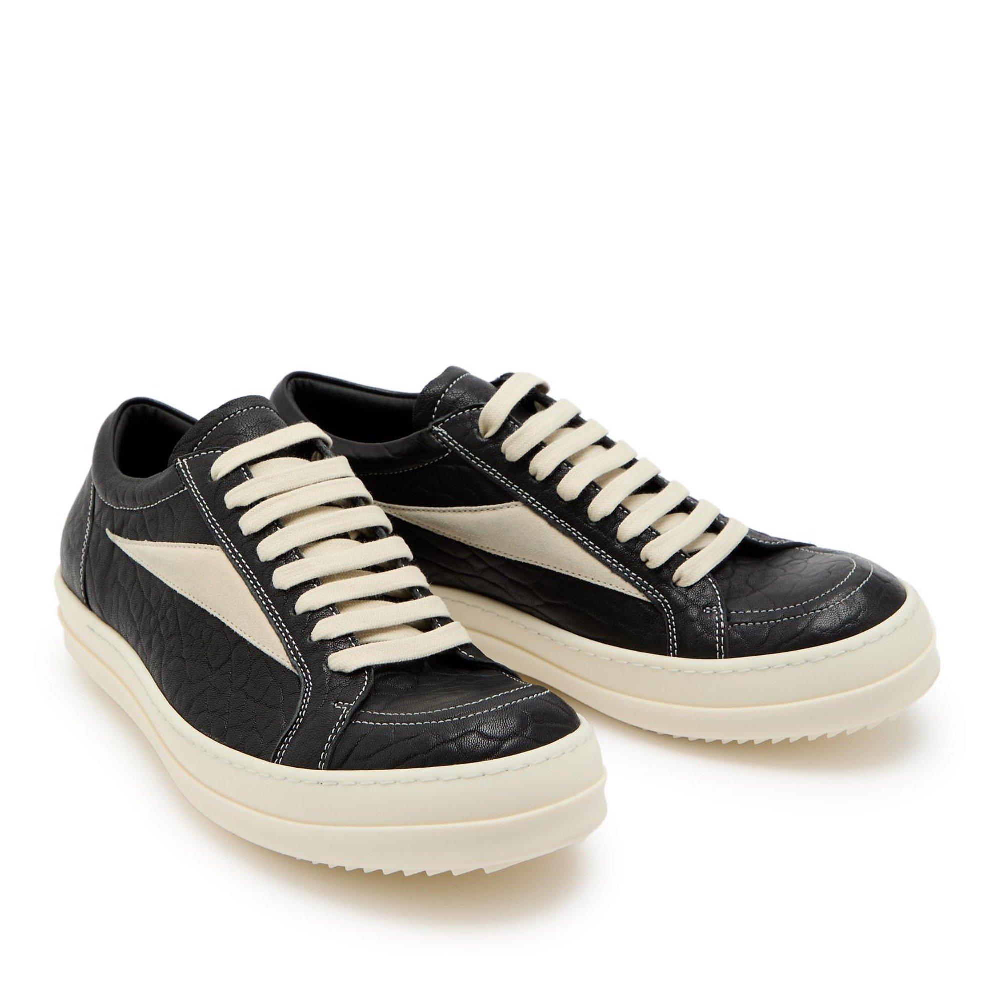 BLACK AND OTHER - Rick Owens - Men's Vintage Leather Low-Top Trainers - 3