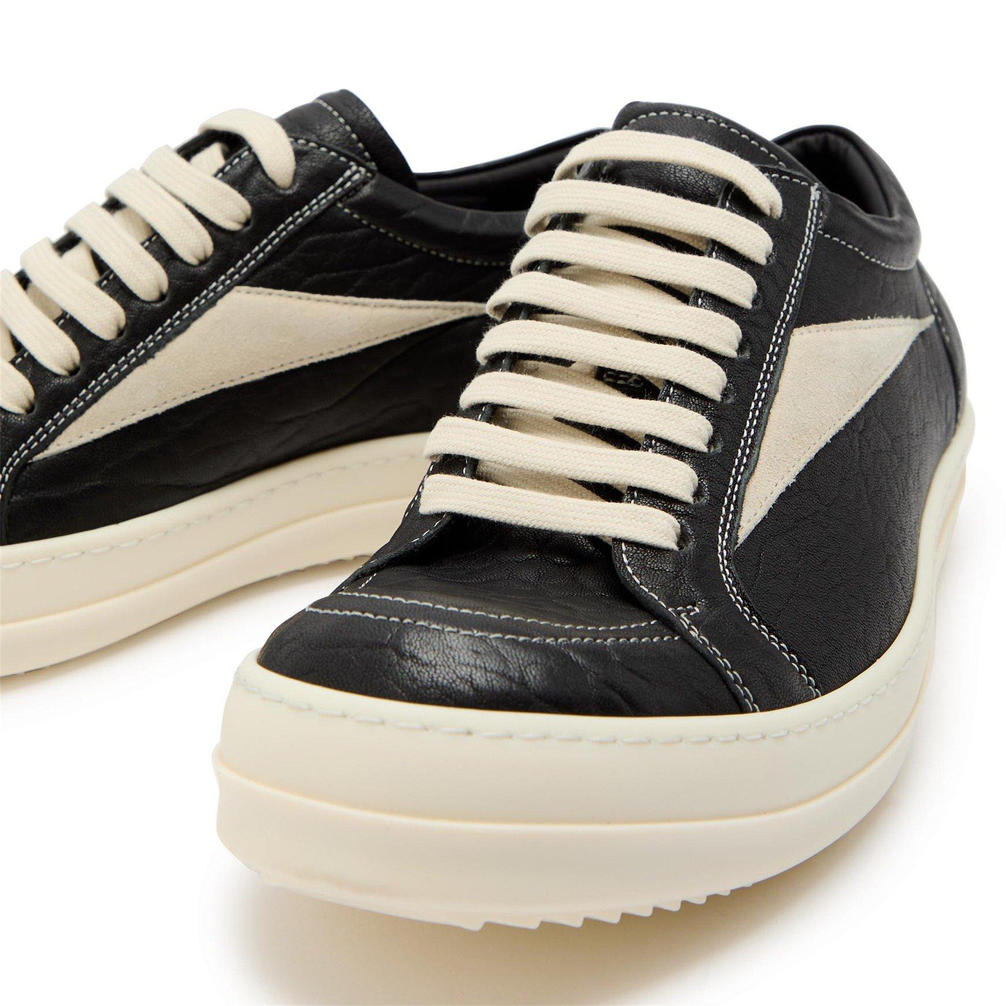 BLACK AND OTHER - Rick Owens - Men's Vintage Leather Low-Top Trainers - 4