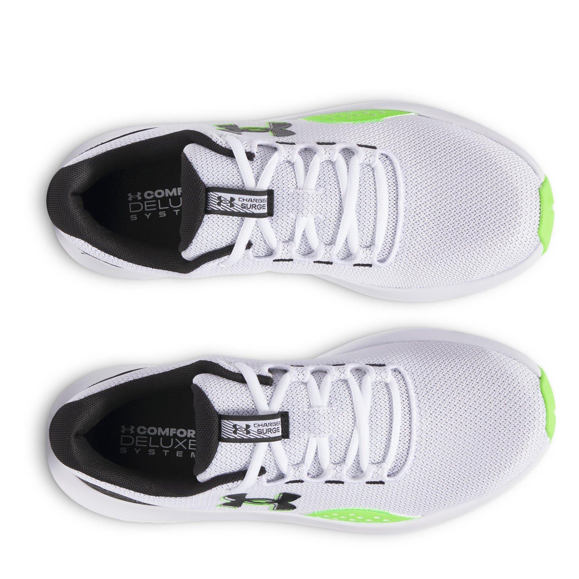 White/Green/Blk - Under Armour - Charged Surge 4 Mens Running Shoes - 4