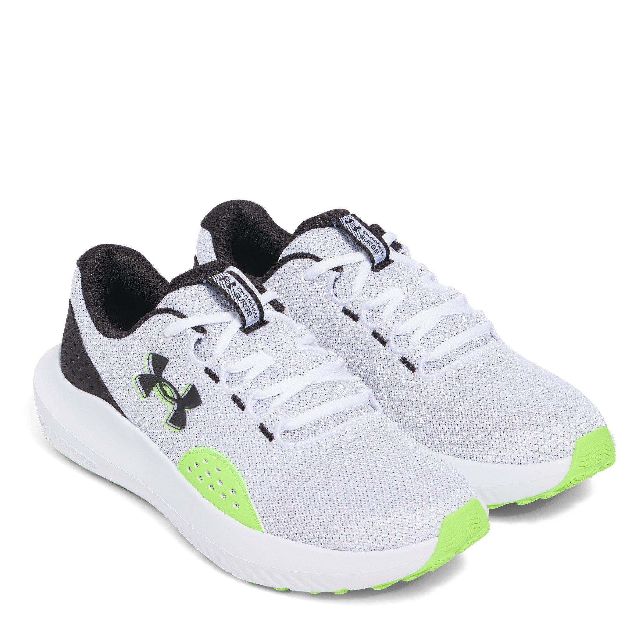 White/Green/Blk - Under Armour - Charged Surge 4 Mens Running Shoes - 5