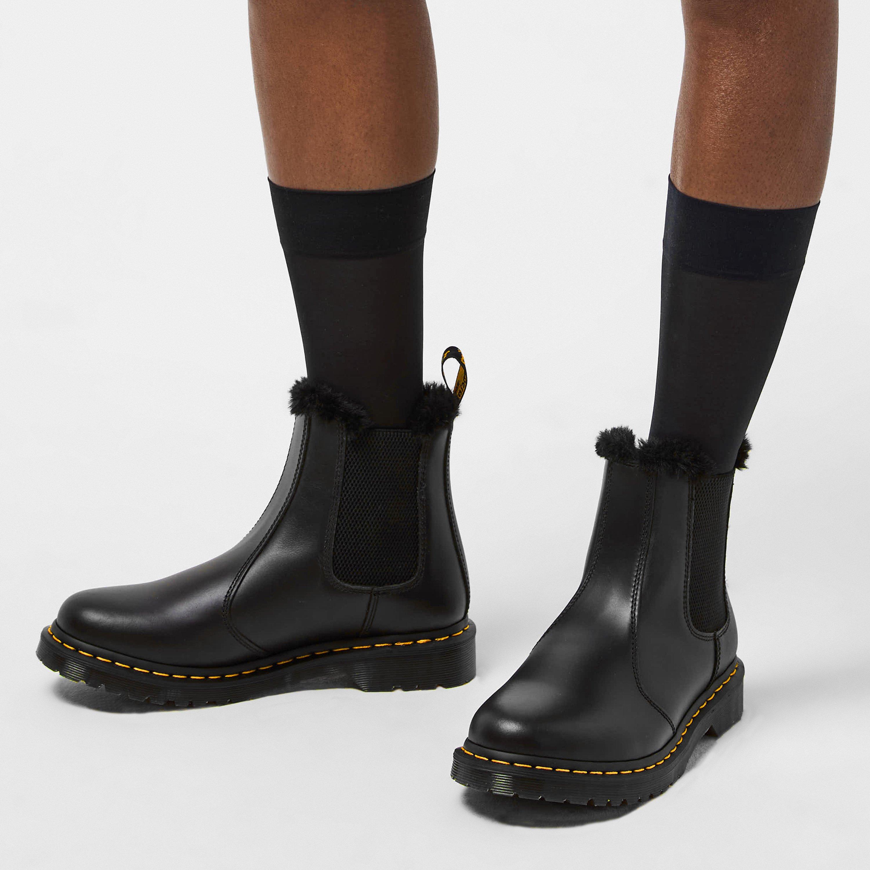 Dark Grey - Dr Martens - 2976 Leonore Fur Lined Chelsea Boot - 3