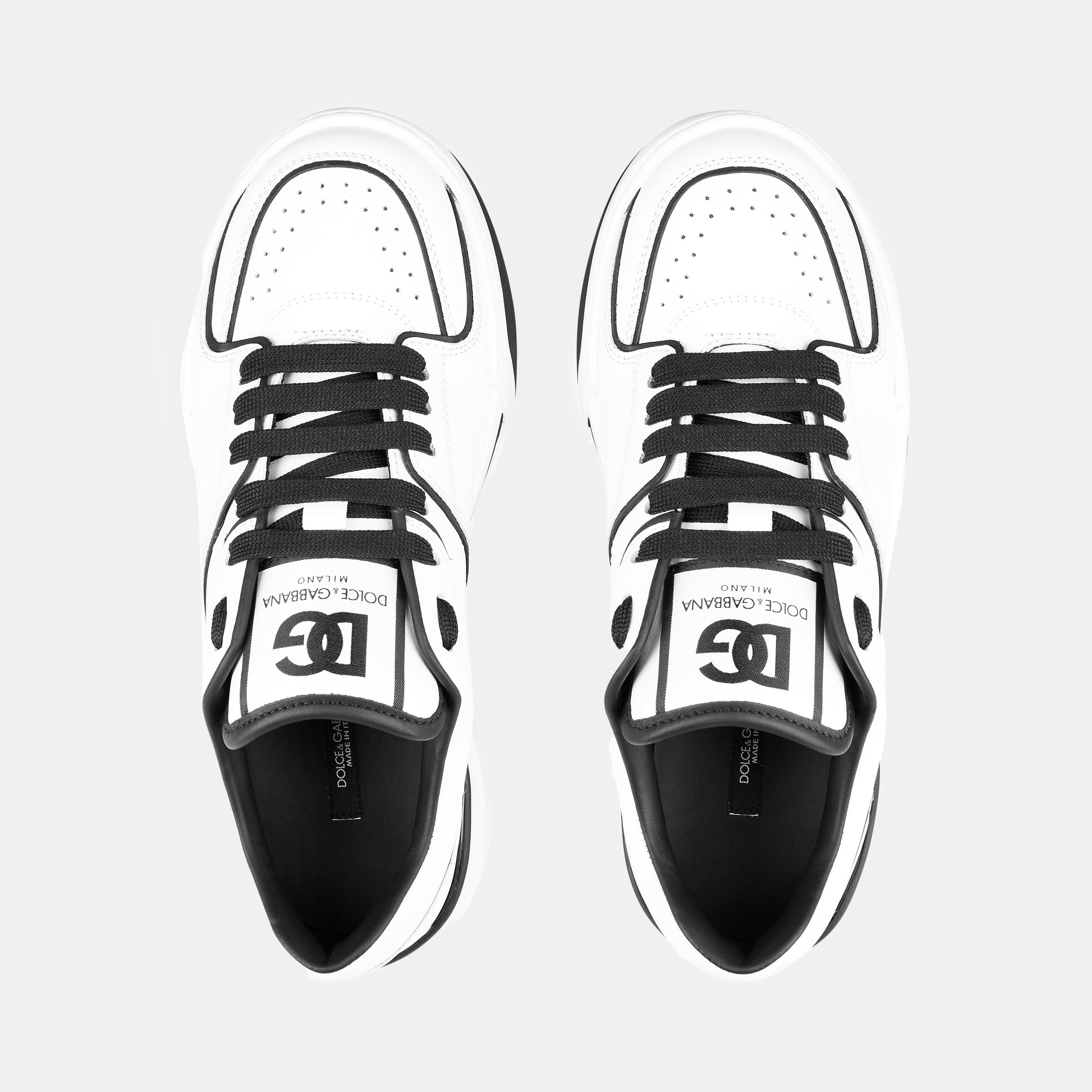 Wht/Blk 89697 - Dolce and Gabbana - Calfskin Nappa New Roma Sneakers - 5