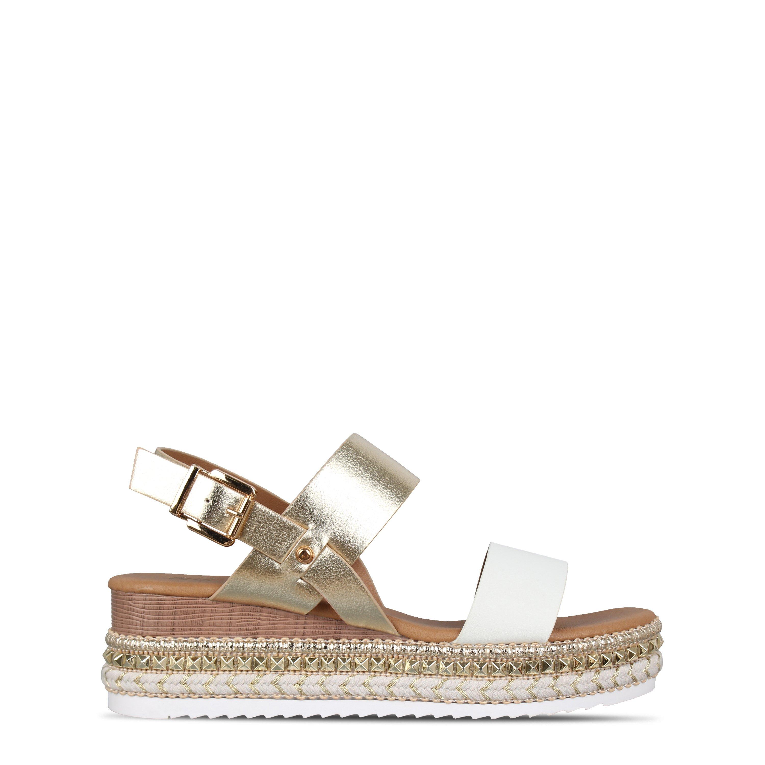 White/Gold - Be You - Women's Studio Wide Fit Embellished Flatform Sandals - 1