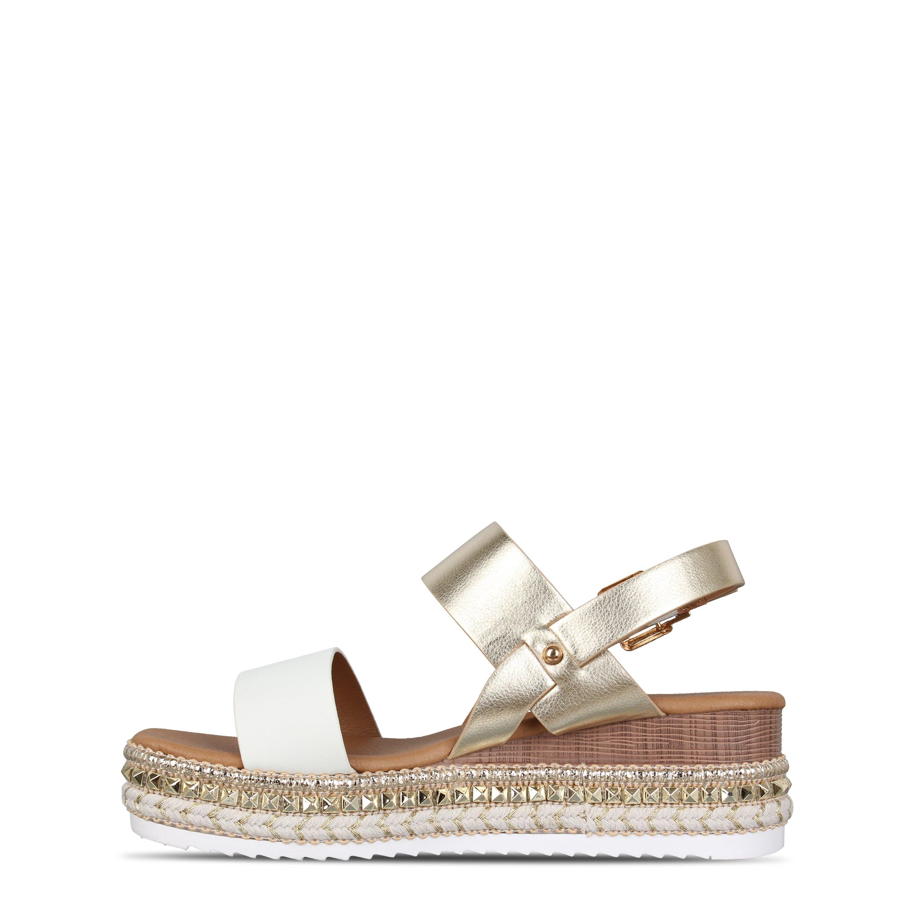 White/Gold - Be You - Women's Studio Wide Fit Embellished Flatform Sandals - 2