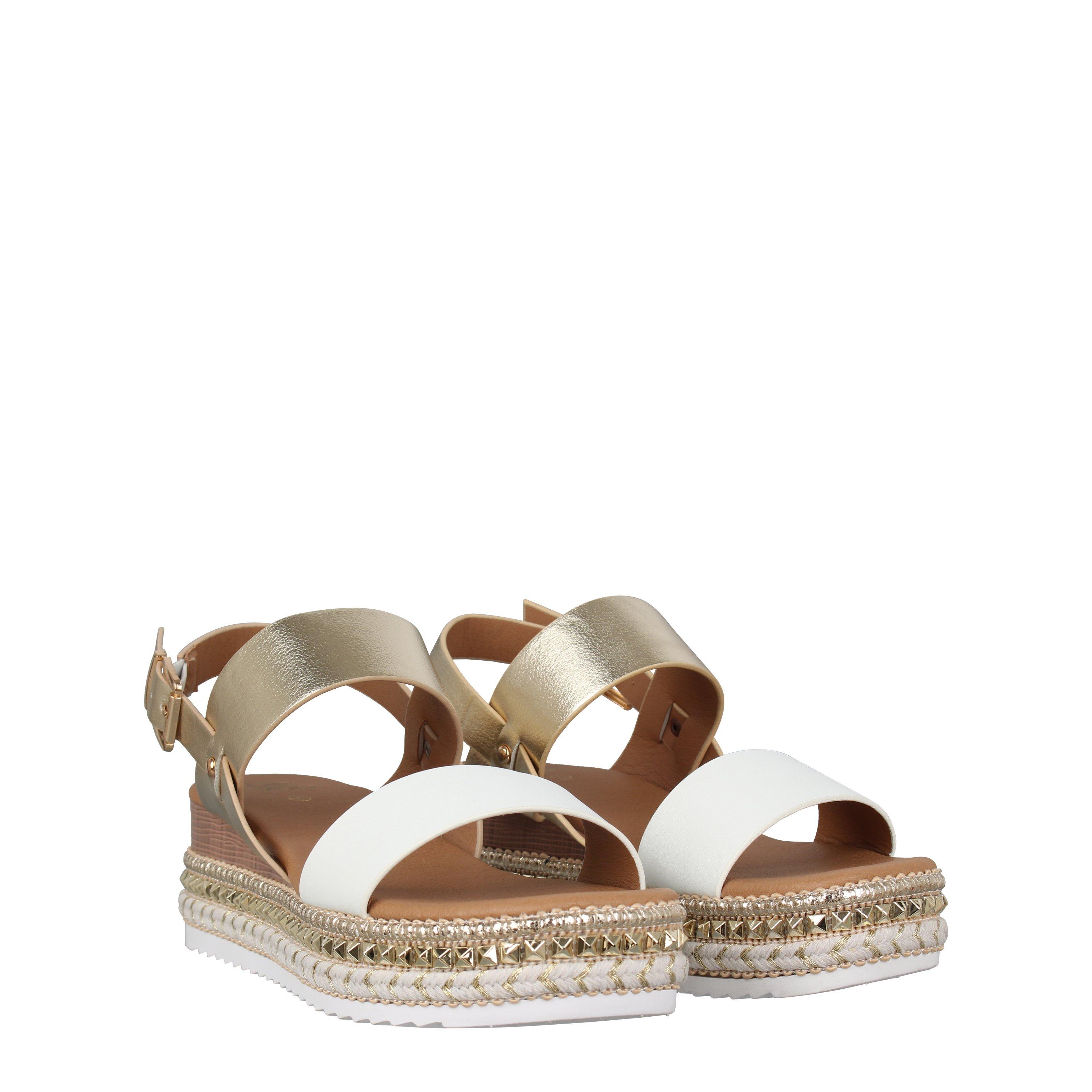 White/Gold - Be You - Women's Studio Wide Fit Embellished Flatform Sandals - 3