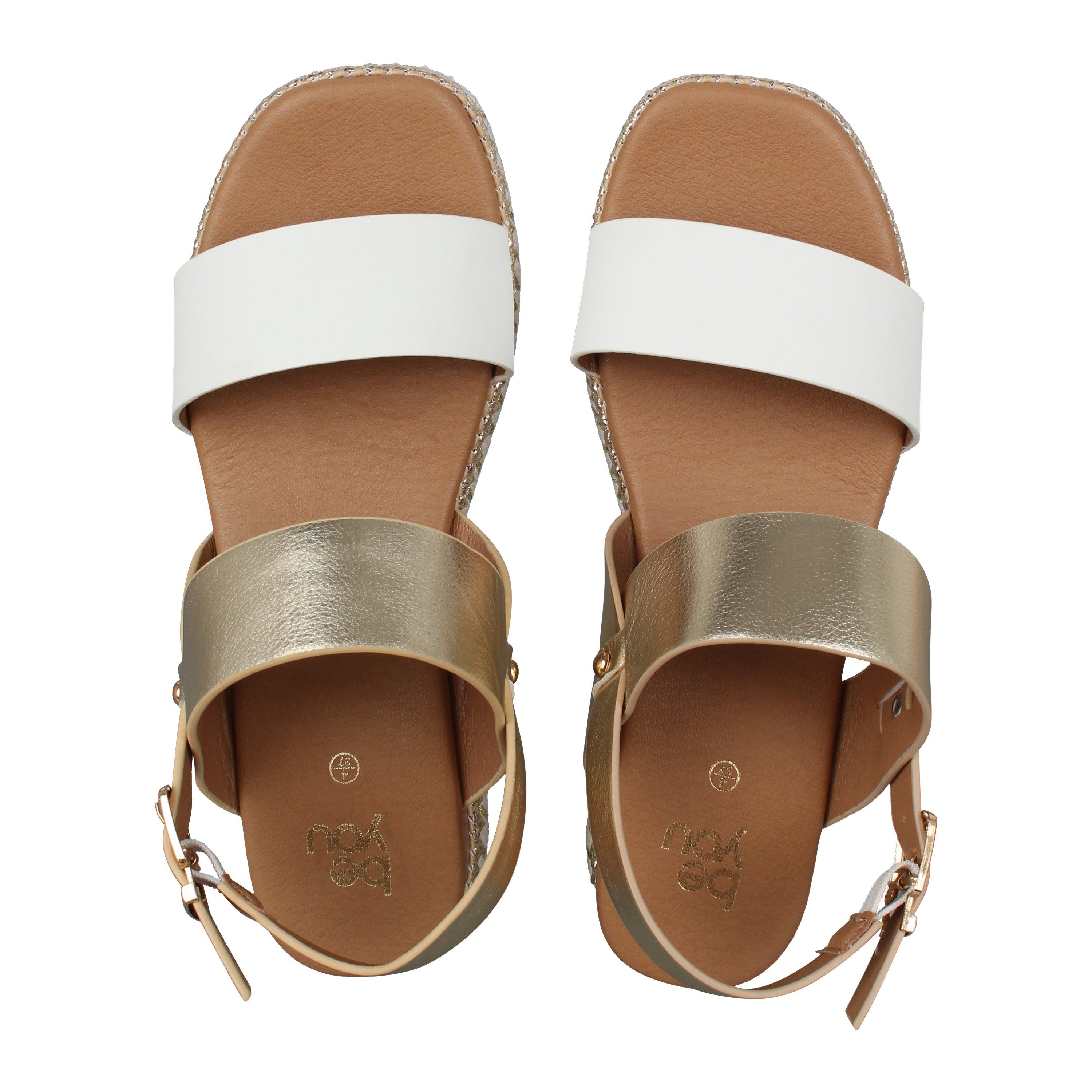 White/Gold - Be You - Women's Studio Wide Fit Embellished Flatform Sandals - 5