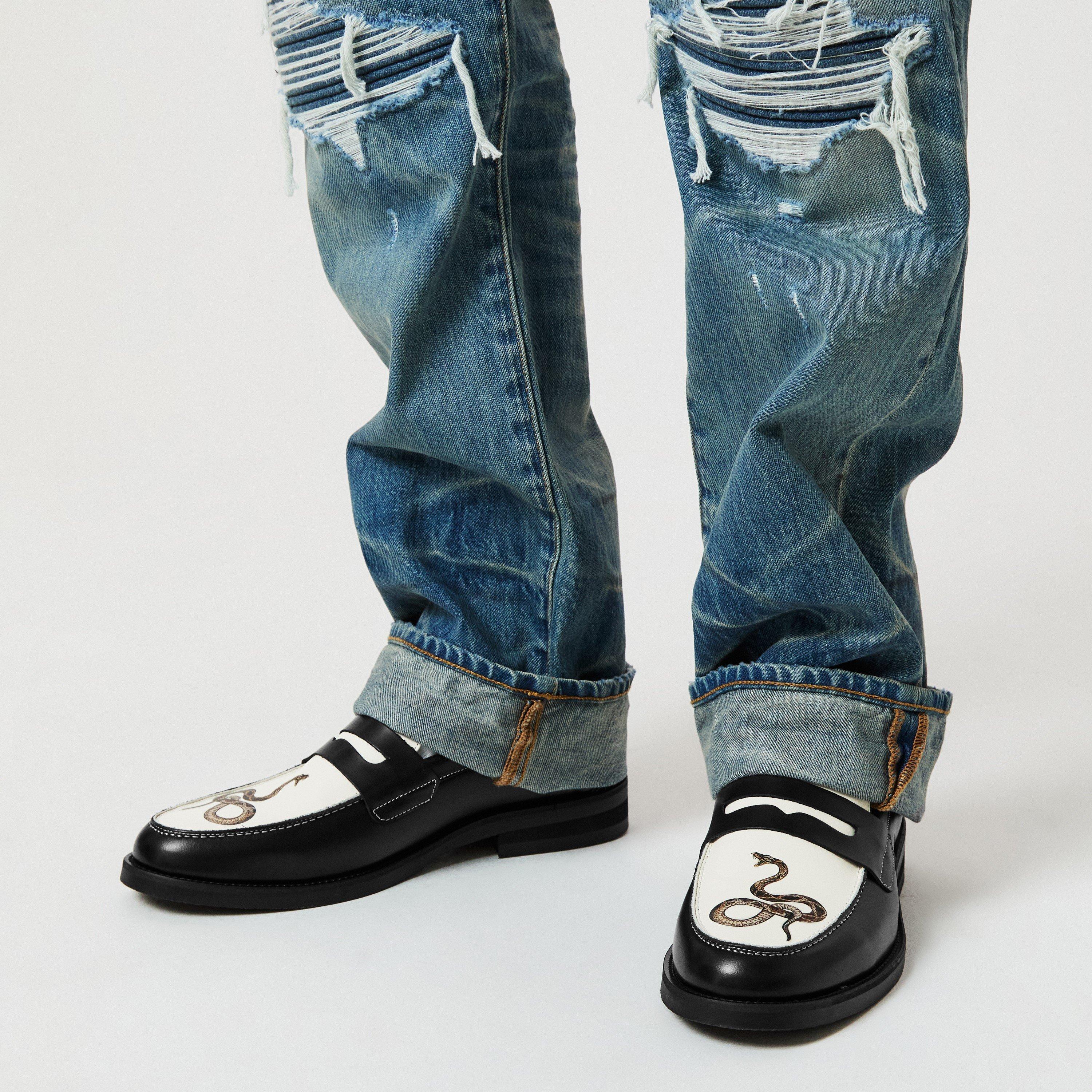 Black/White - Duke and Dexter - Wilde Snake Penny Loafer - 3