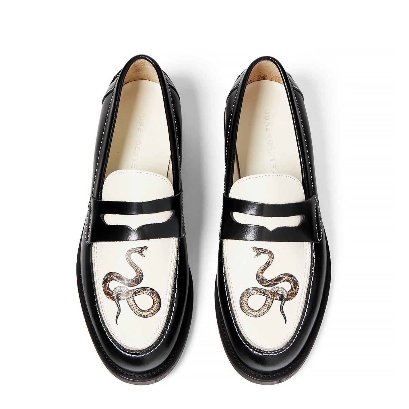 Black/White - Duke and Dexter - Wilde Snake Penny Loafer - 5