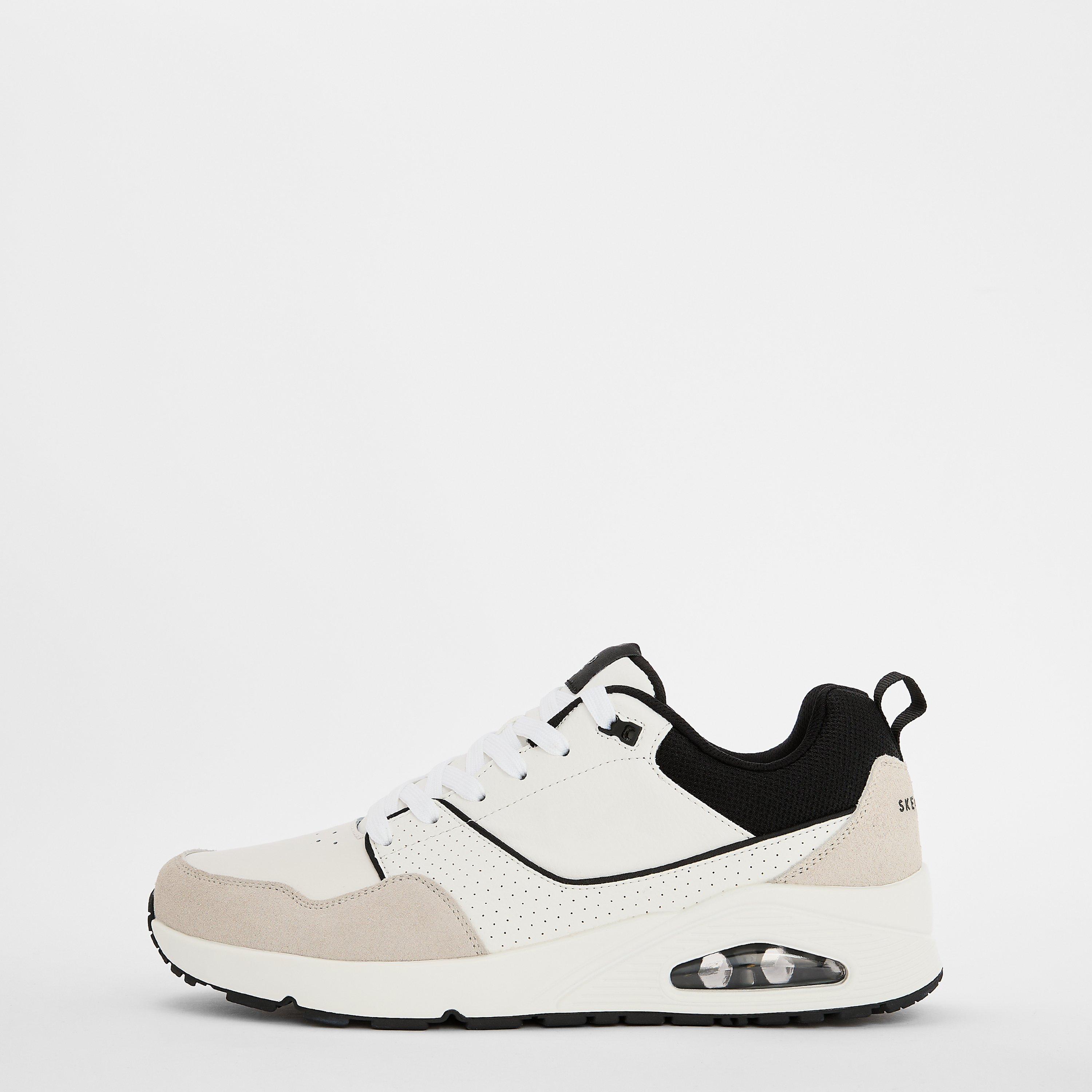 Preto/Branco - Skechers - Men's Leather and Suede Runners - 2