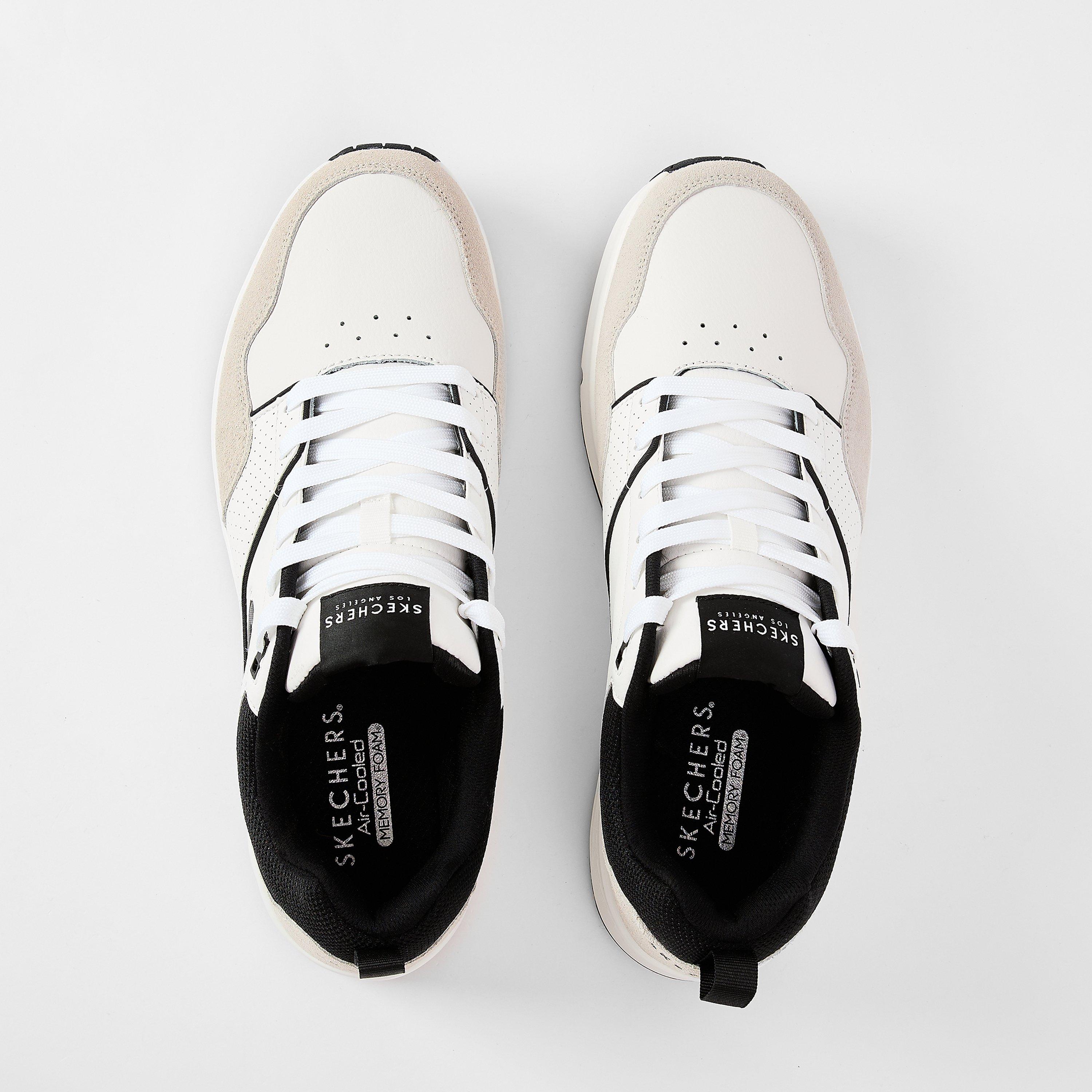 Preto/Branco - Skechers - Men's Leather and Suede Runners - 4