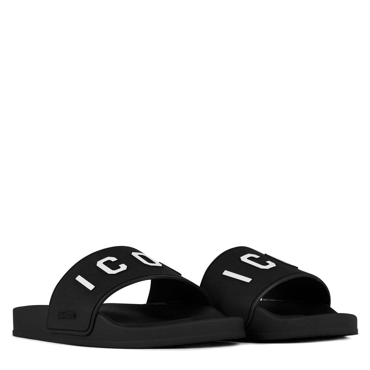Black - DSquared2 - Men's Icon Logo Slip On Pool Sliders - 4