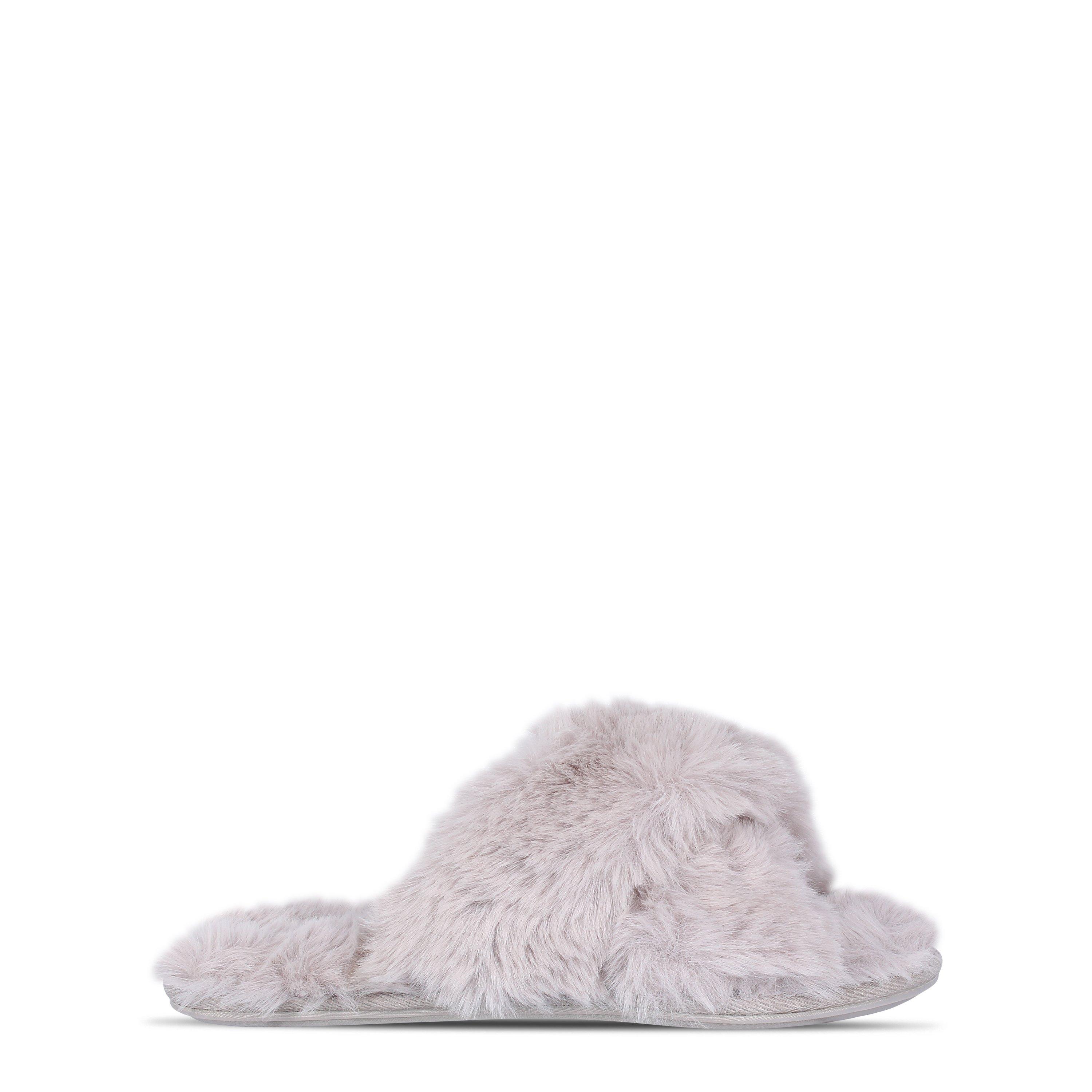 Lysegrå - Jack Wills - Fluffy Cross Strap Slippers - 1