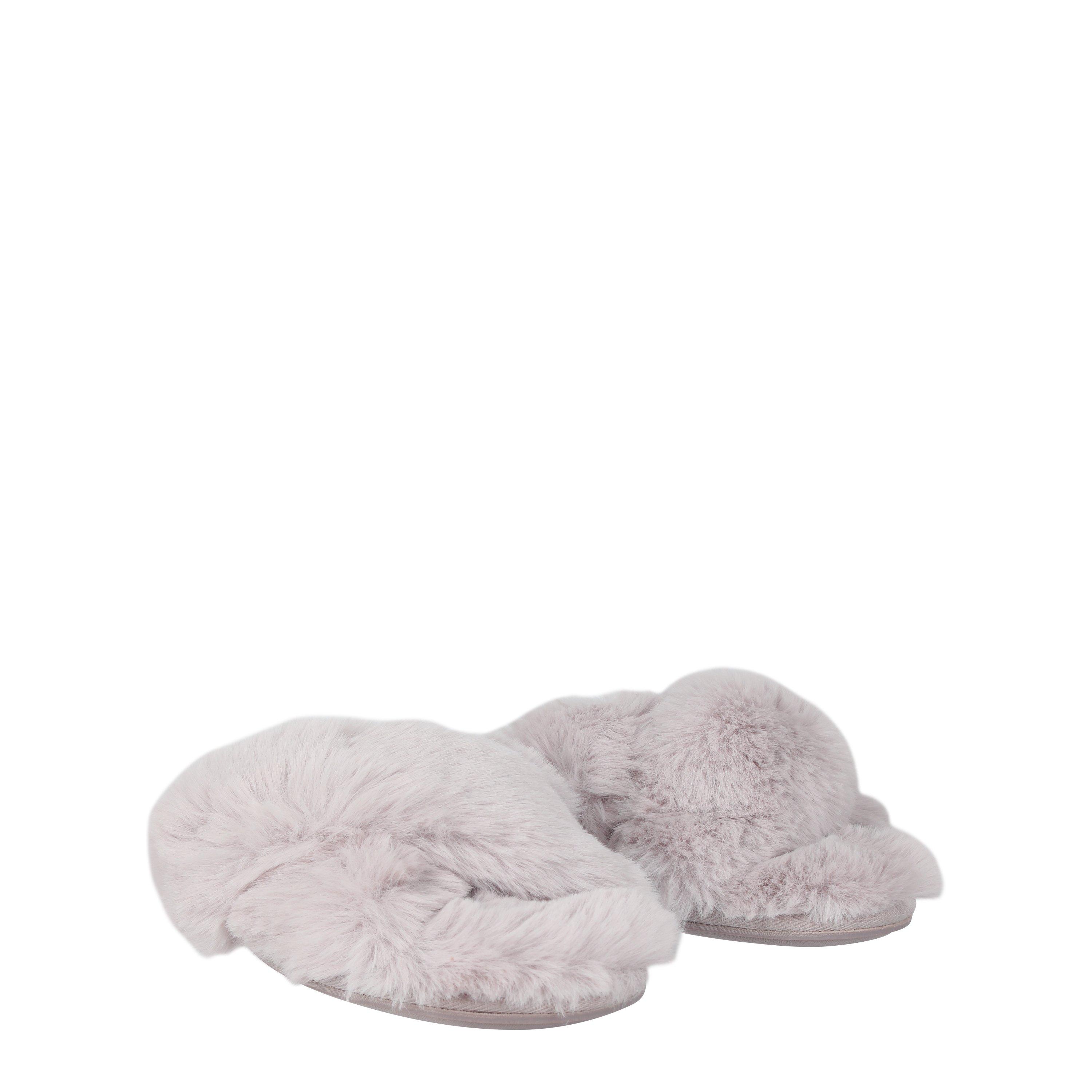 Light Grey - Jack Wills - Fluffy Cross Strap Slippers - 3