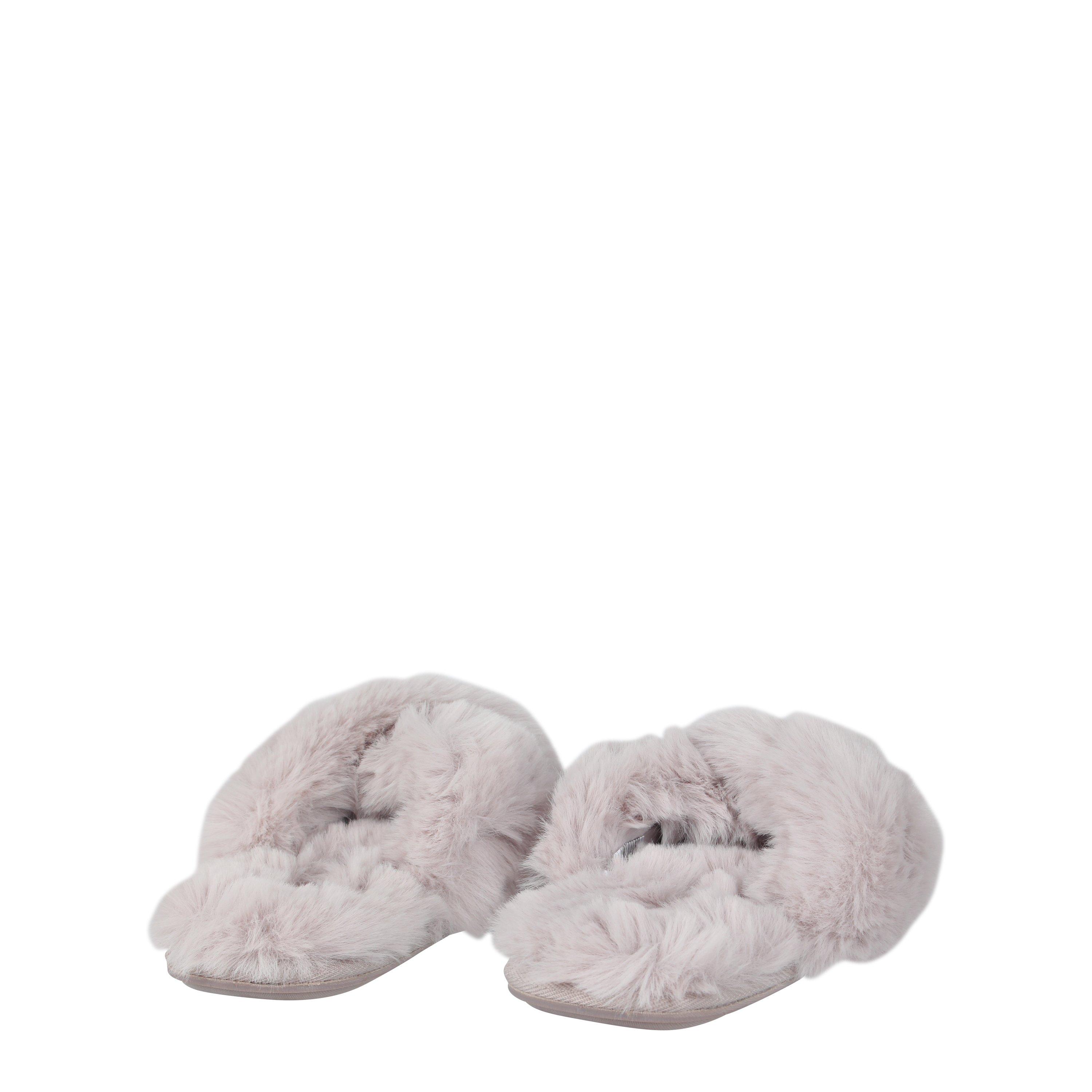 Light Grey - Jack Wills - Fluffy Cross Strap Slippers - 4
