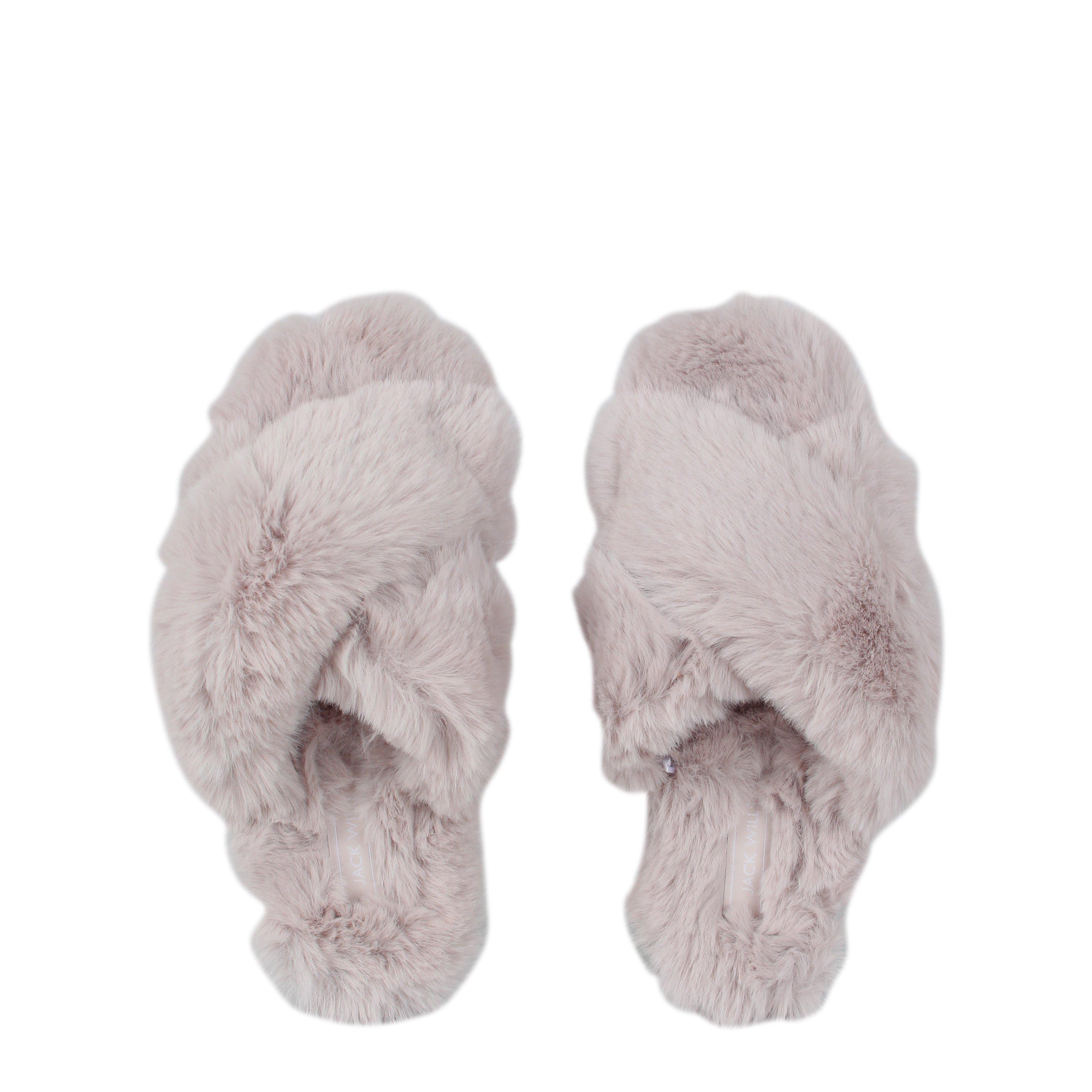 Light Grey - Jack Wills - Fluffy Cross Strap Slippers - 5
