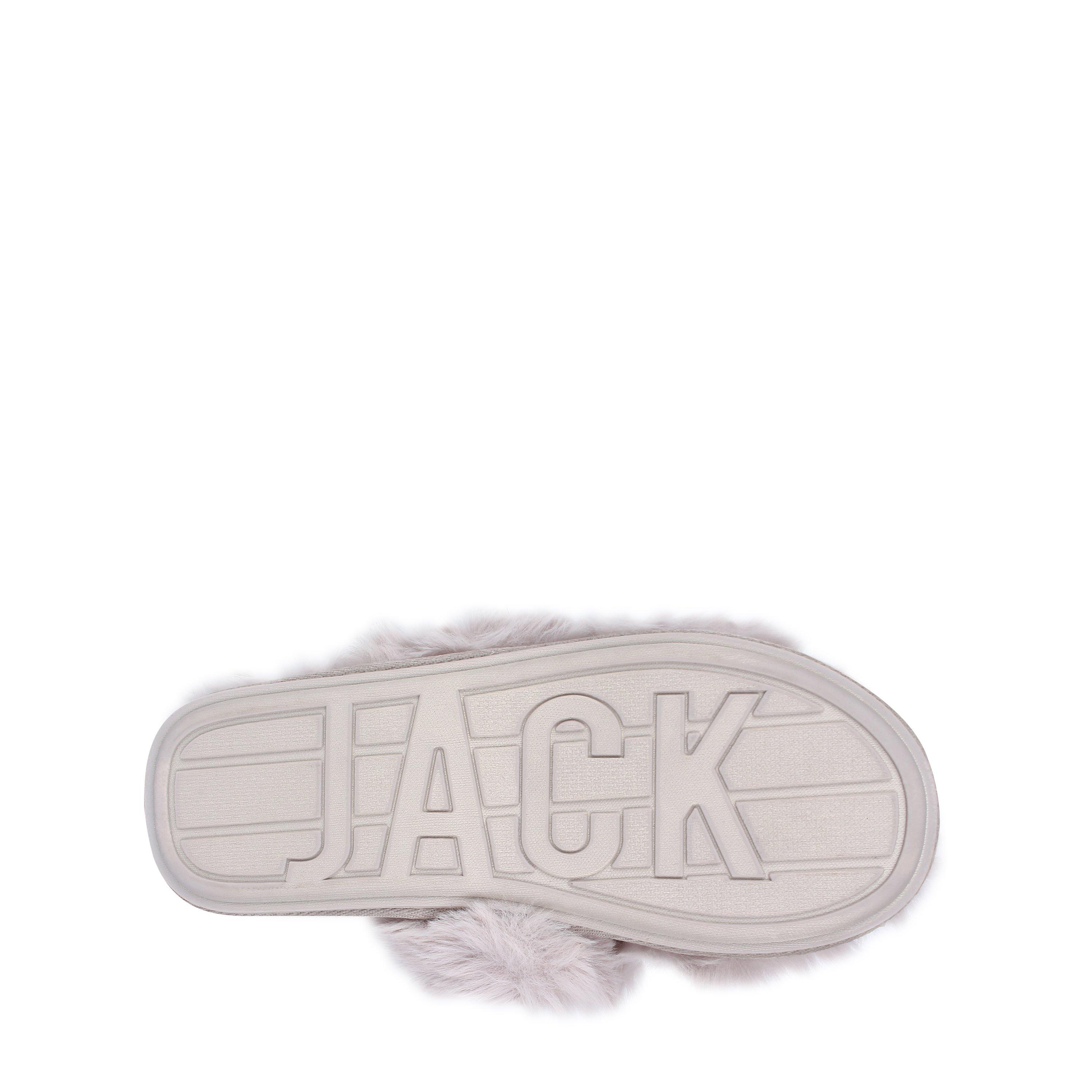 Light Grey - Jack Wills - Fluffy Cross Strap Slippers - 6