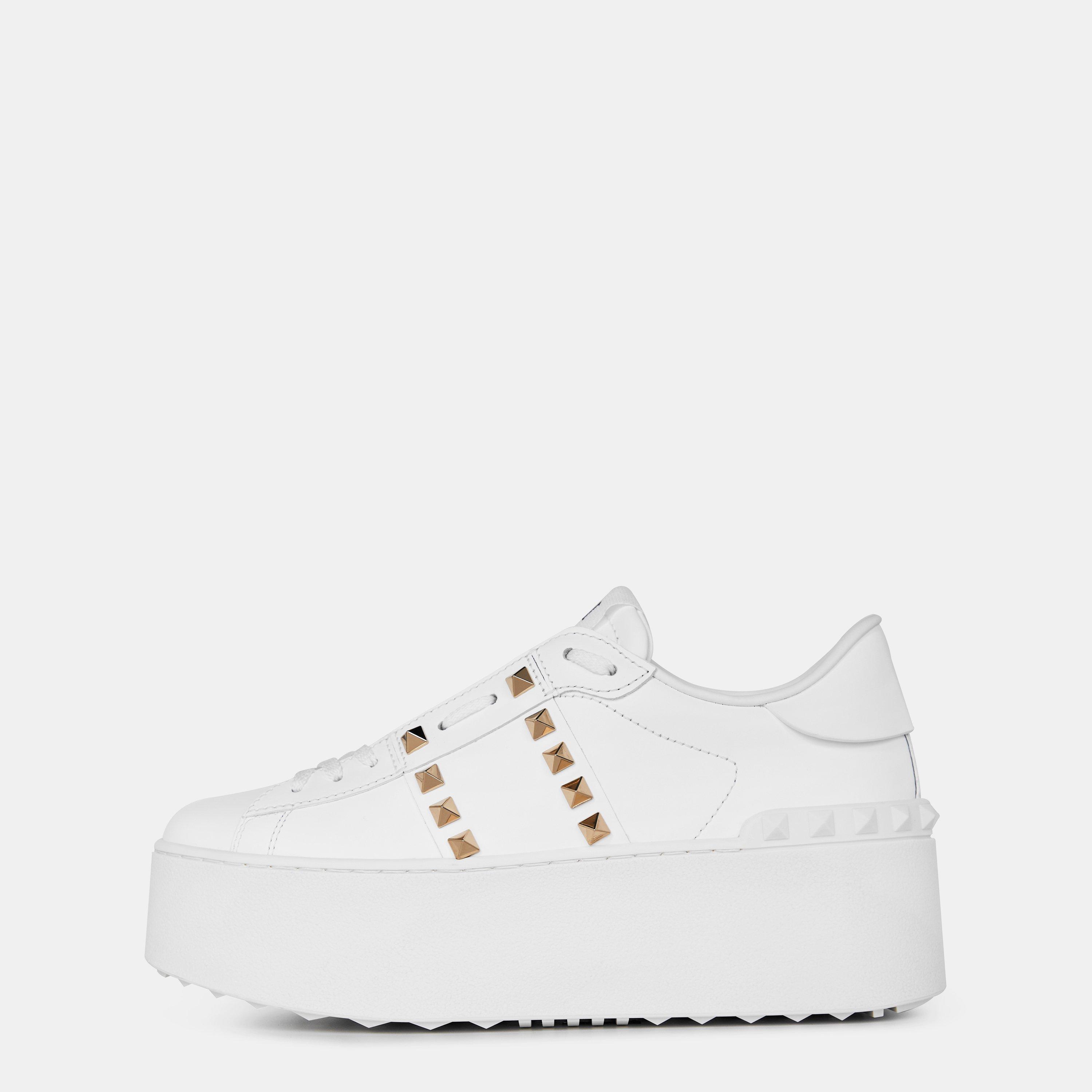 White 0BO - Valentino Garavani - Rockstud Untitled Leather Platform Sneakers - 2