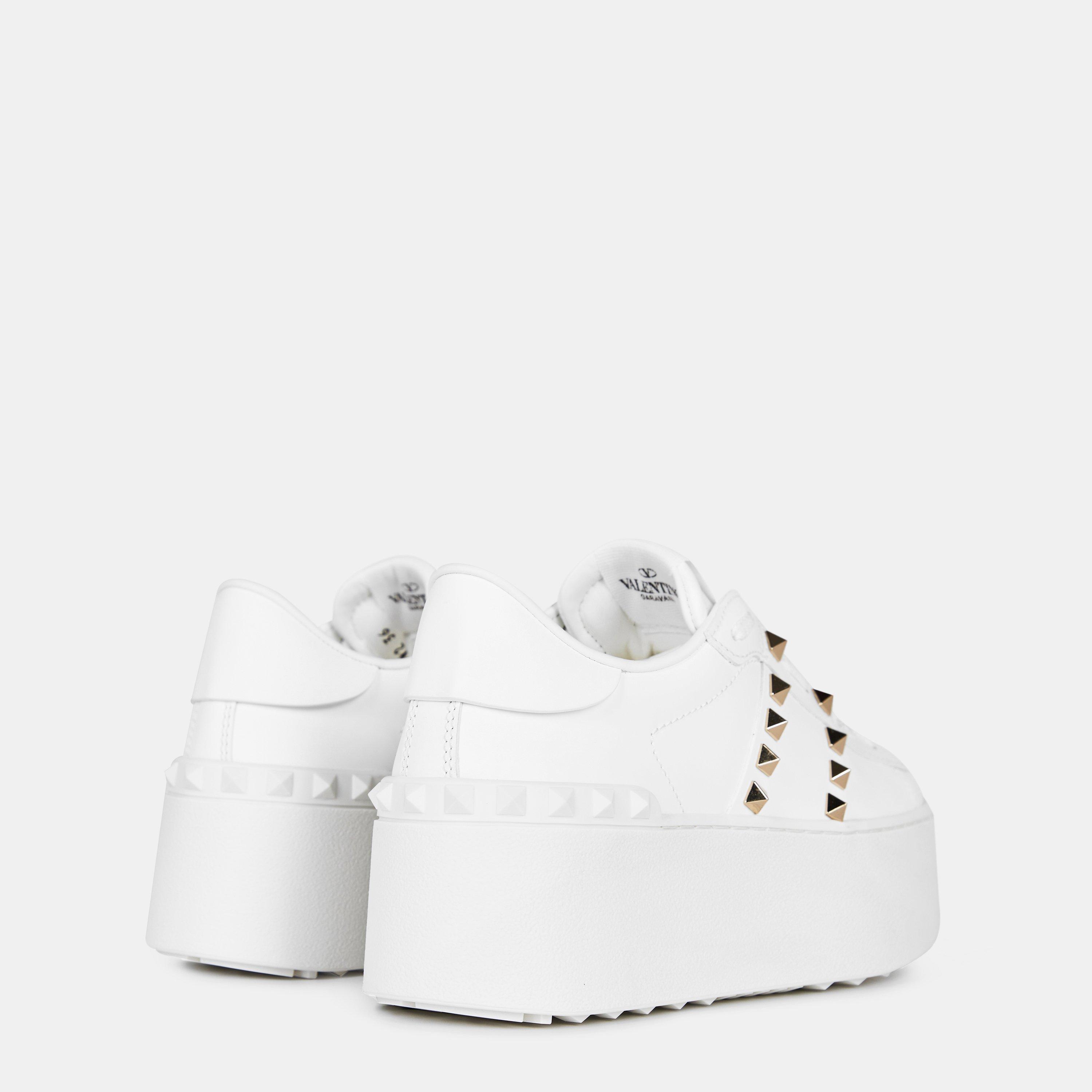 White 0BO - Valentino Garavani - Rockstud Untitled Leather Platform Sneakers - 5