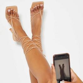 Sandales beige pour femmes ISAWITFIRST Strappy Lace Up Feature Heeled Sandal