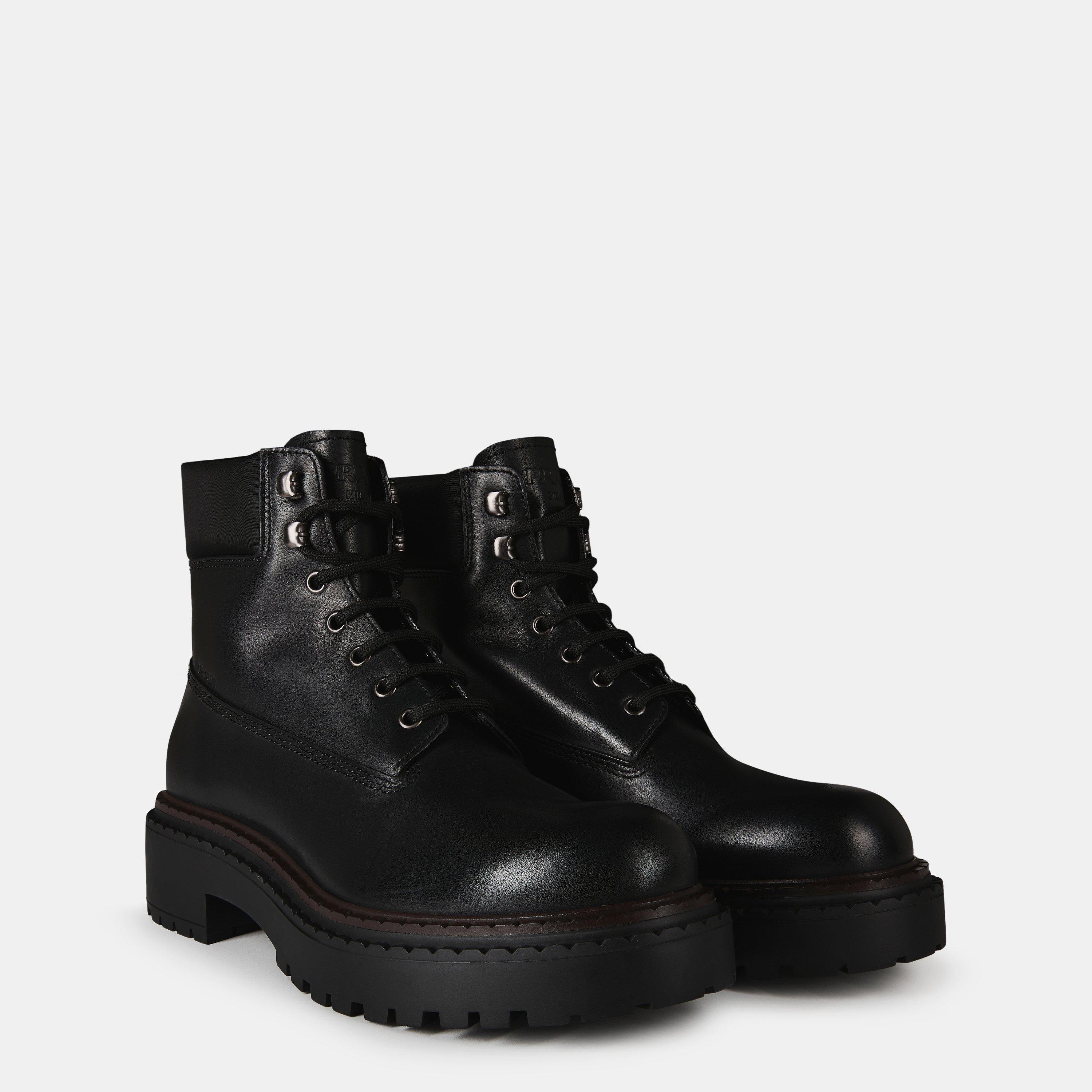 Nero - Prada - Leather And Re-Nylon Work Boots - 3