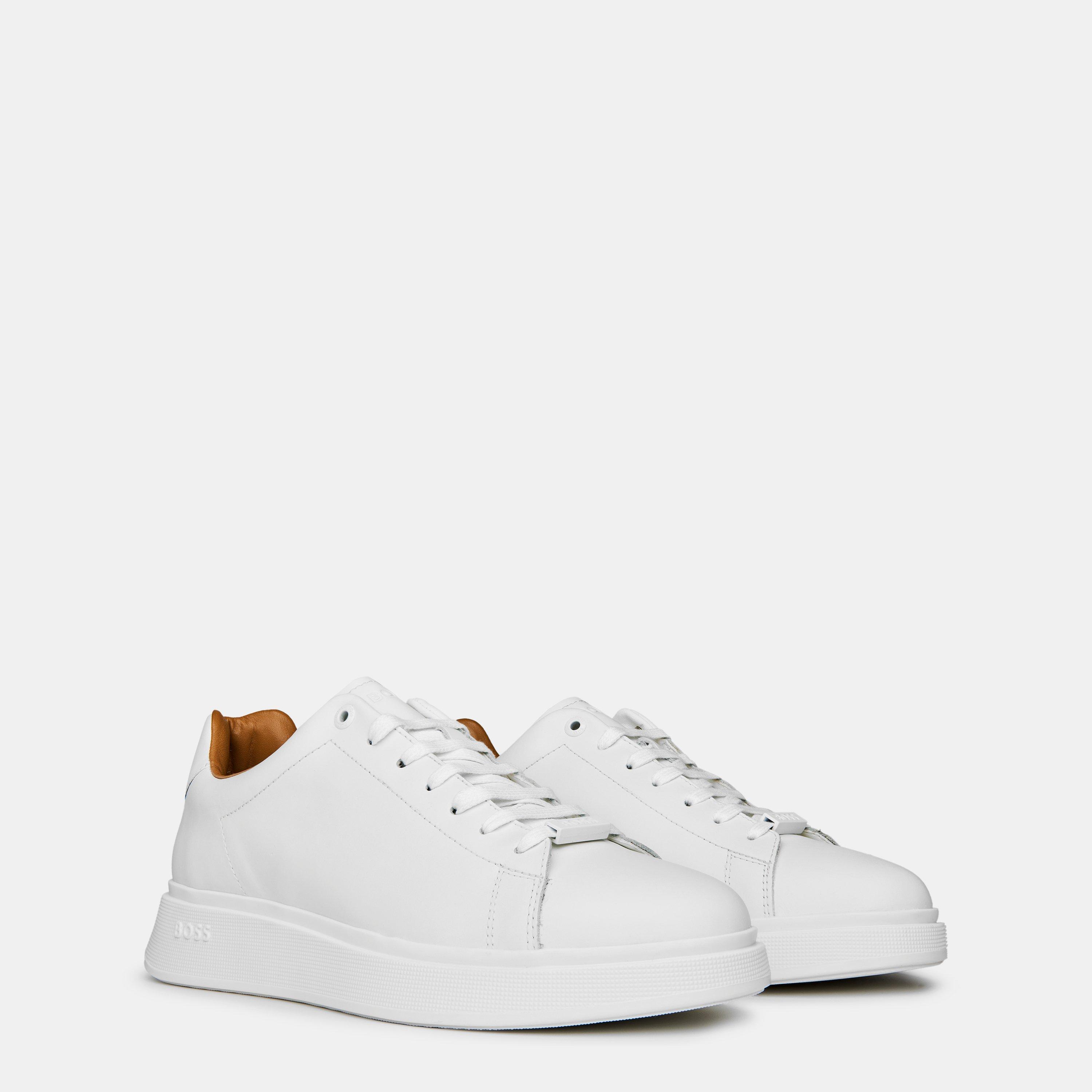 White 100 - Boss - Mens BOSS Bulton Platform Leather Trainers - Contemporary Design - 4
