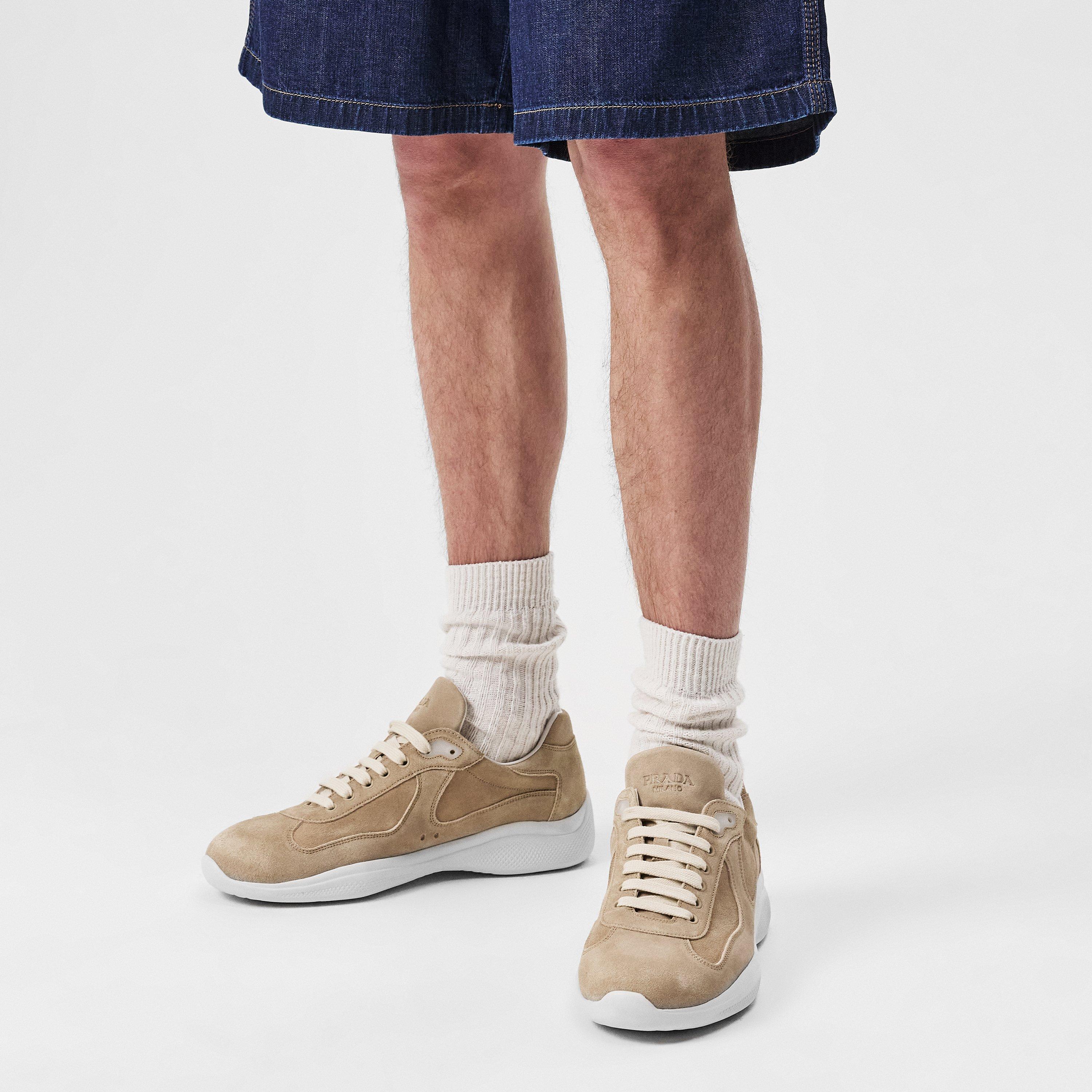 Beige Suede - Prada - Americas Cup Suede Sneakers - 3