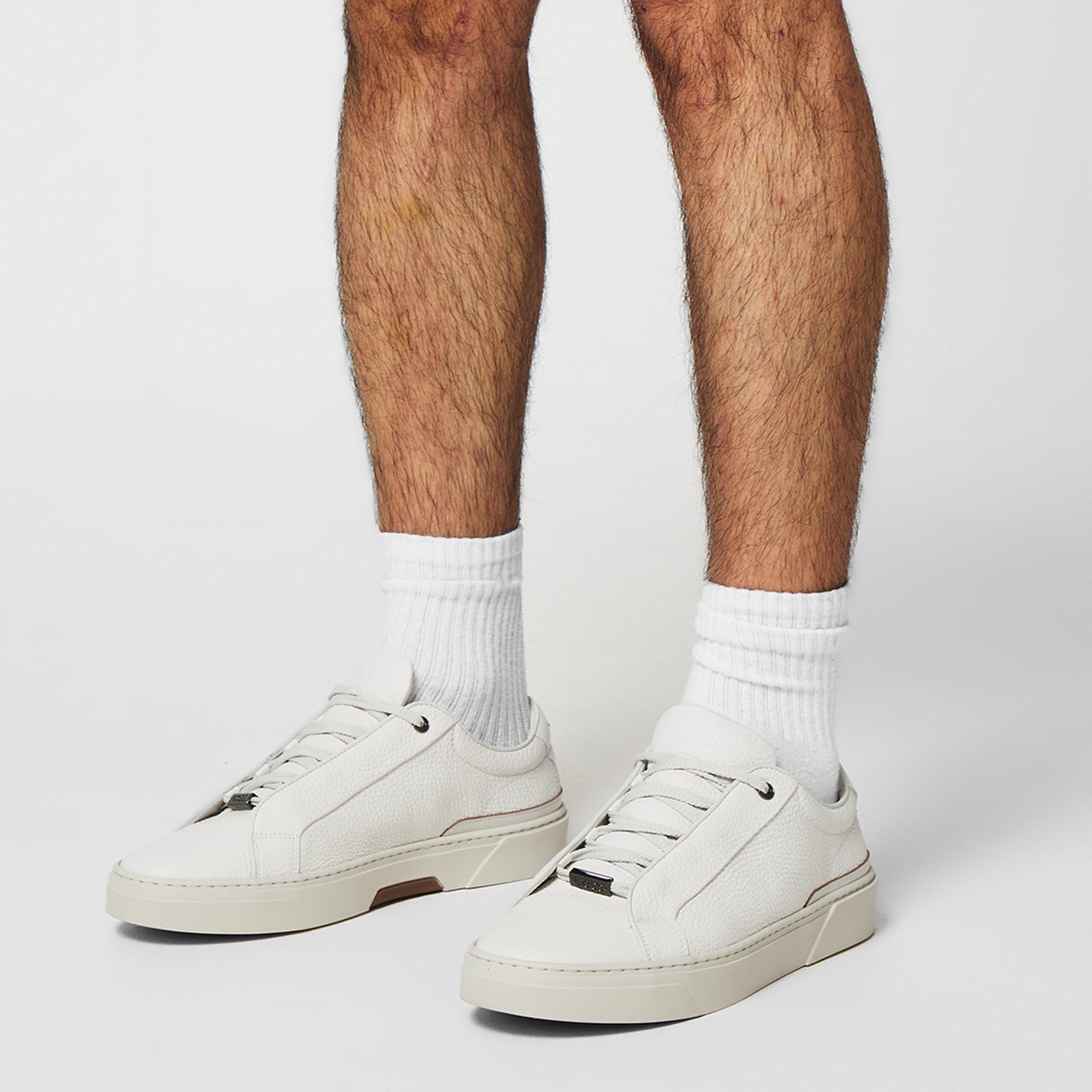 White 001 - Boss - Men's Grained Leather Construction Trainers - 2