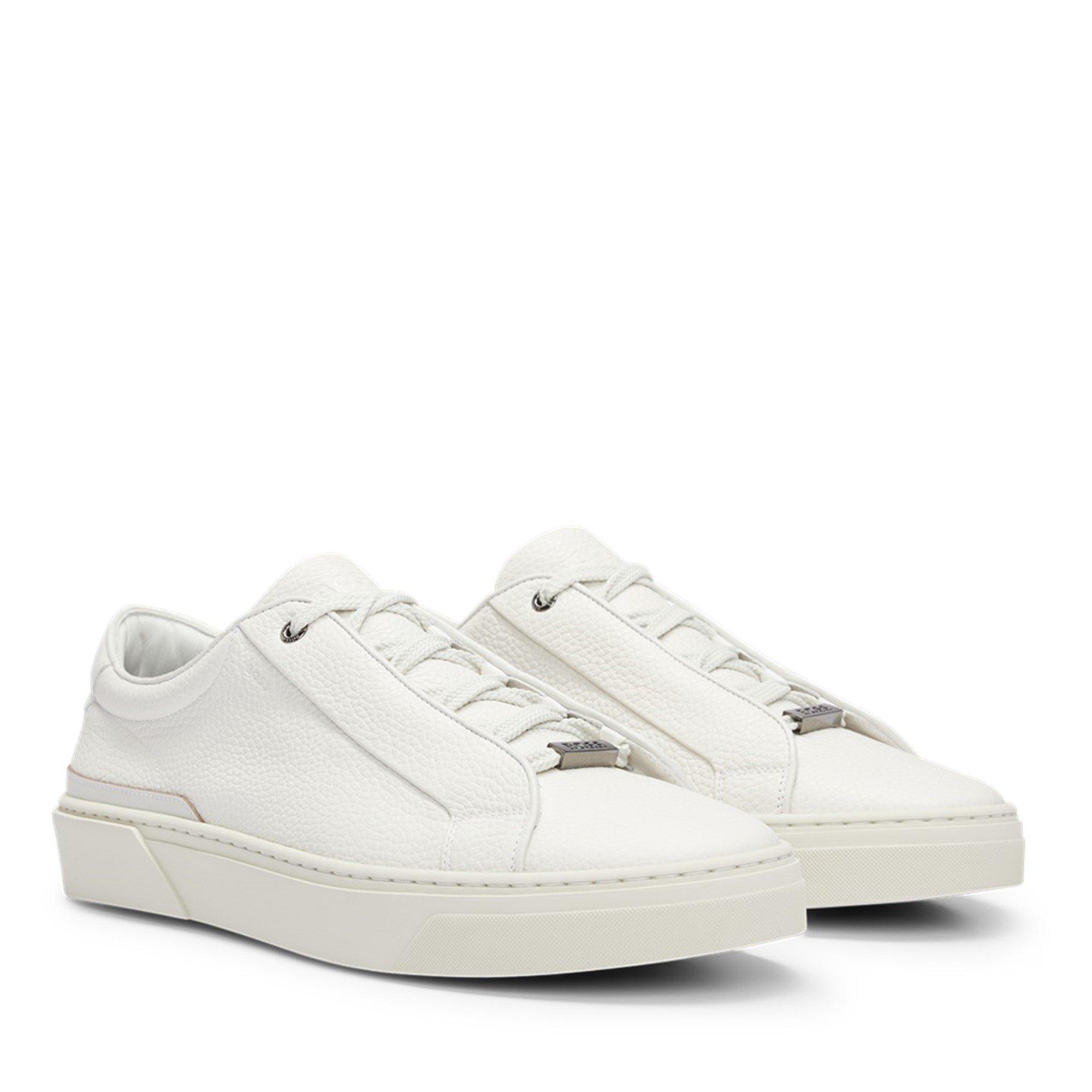 White 001 - Boss - Men's Grained Leather Construction Trainers - 4