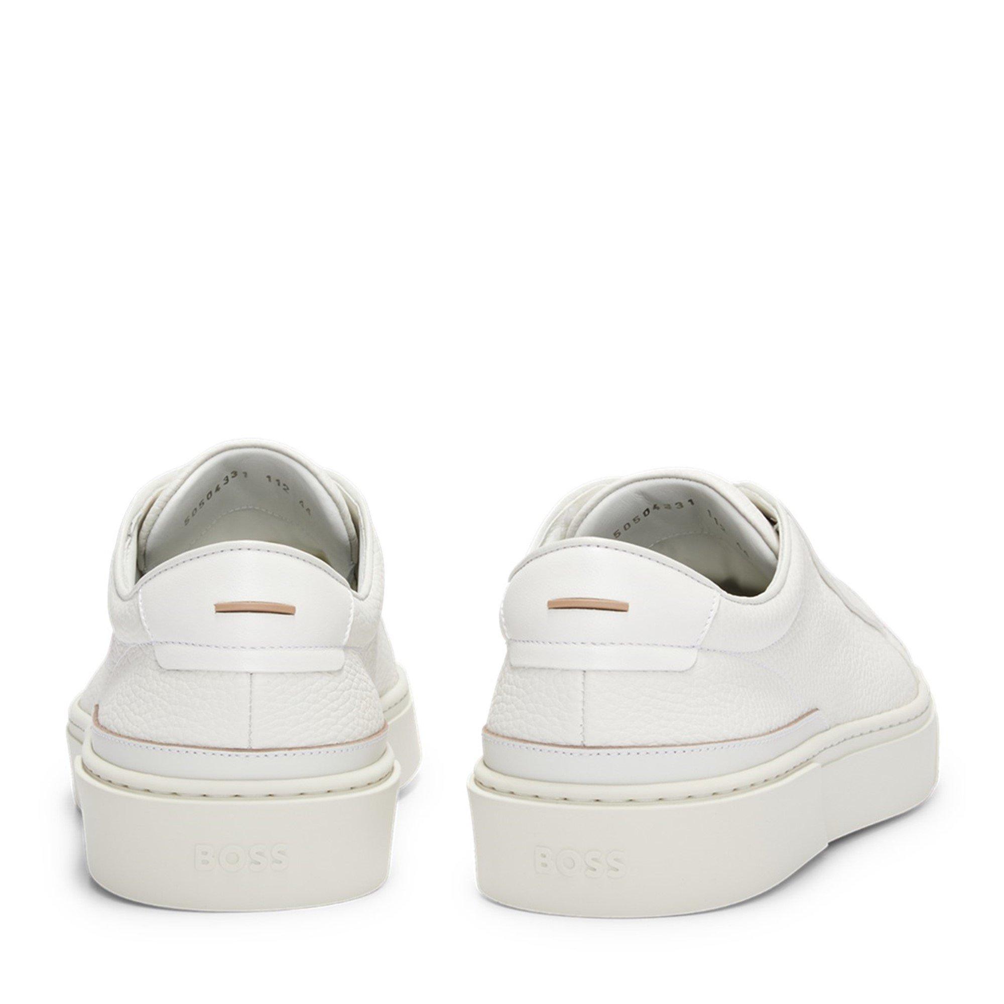 White 001 - Boss - Men's Grained Leather Construction Trainers - 5