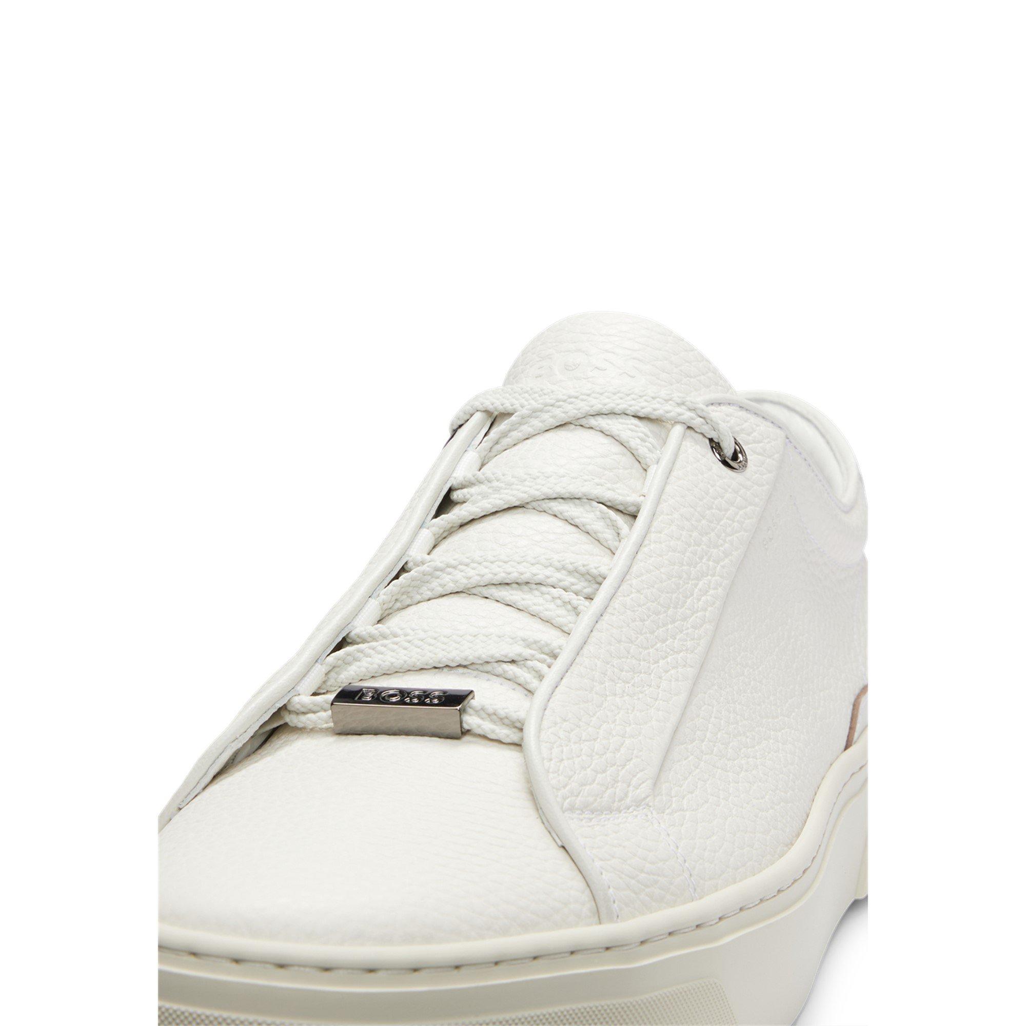 White 001 - Boss - Men's Grained Leather Construction Trainers - 9