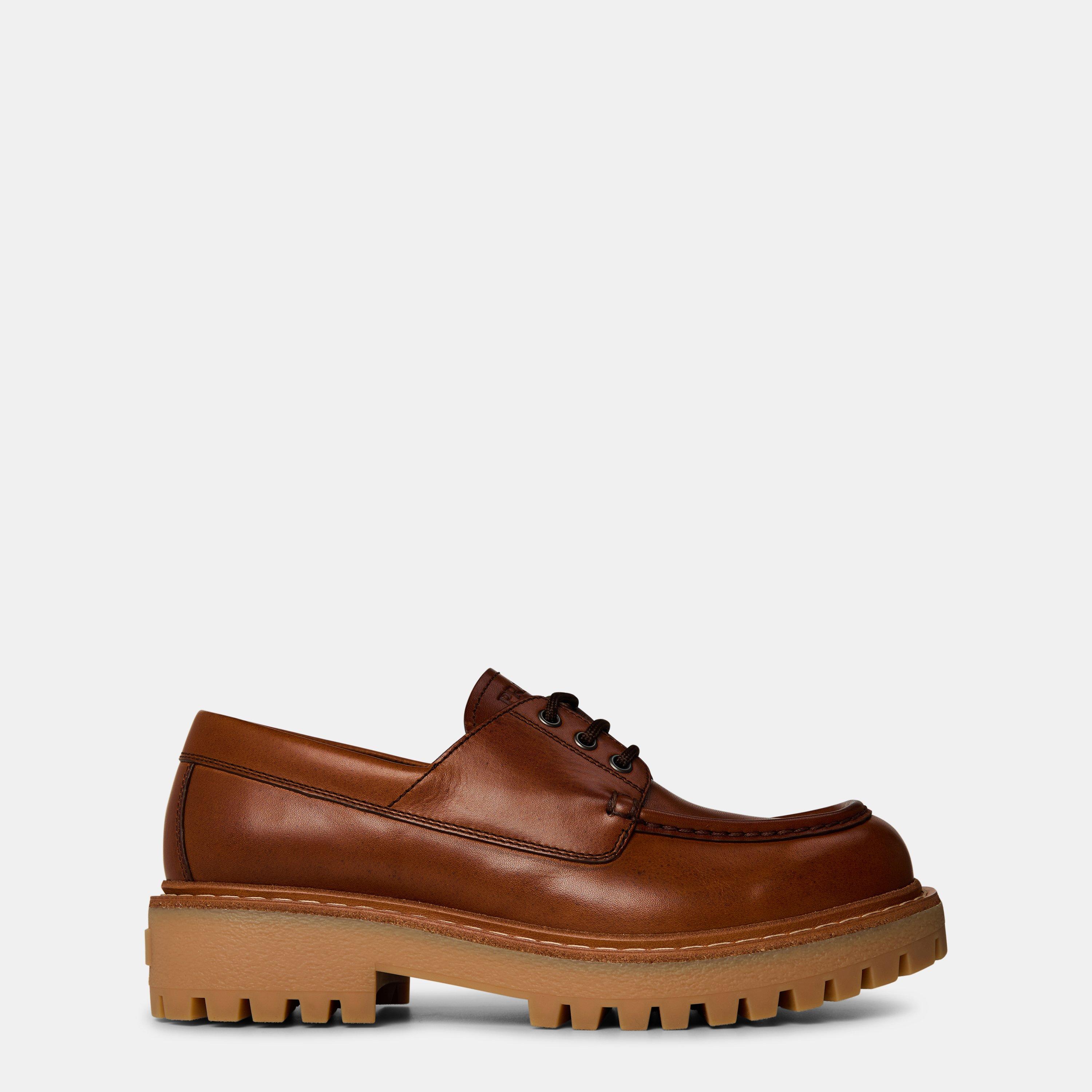 Brown - Prada - Laced Leather Loafers - 1