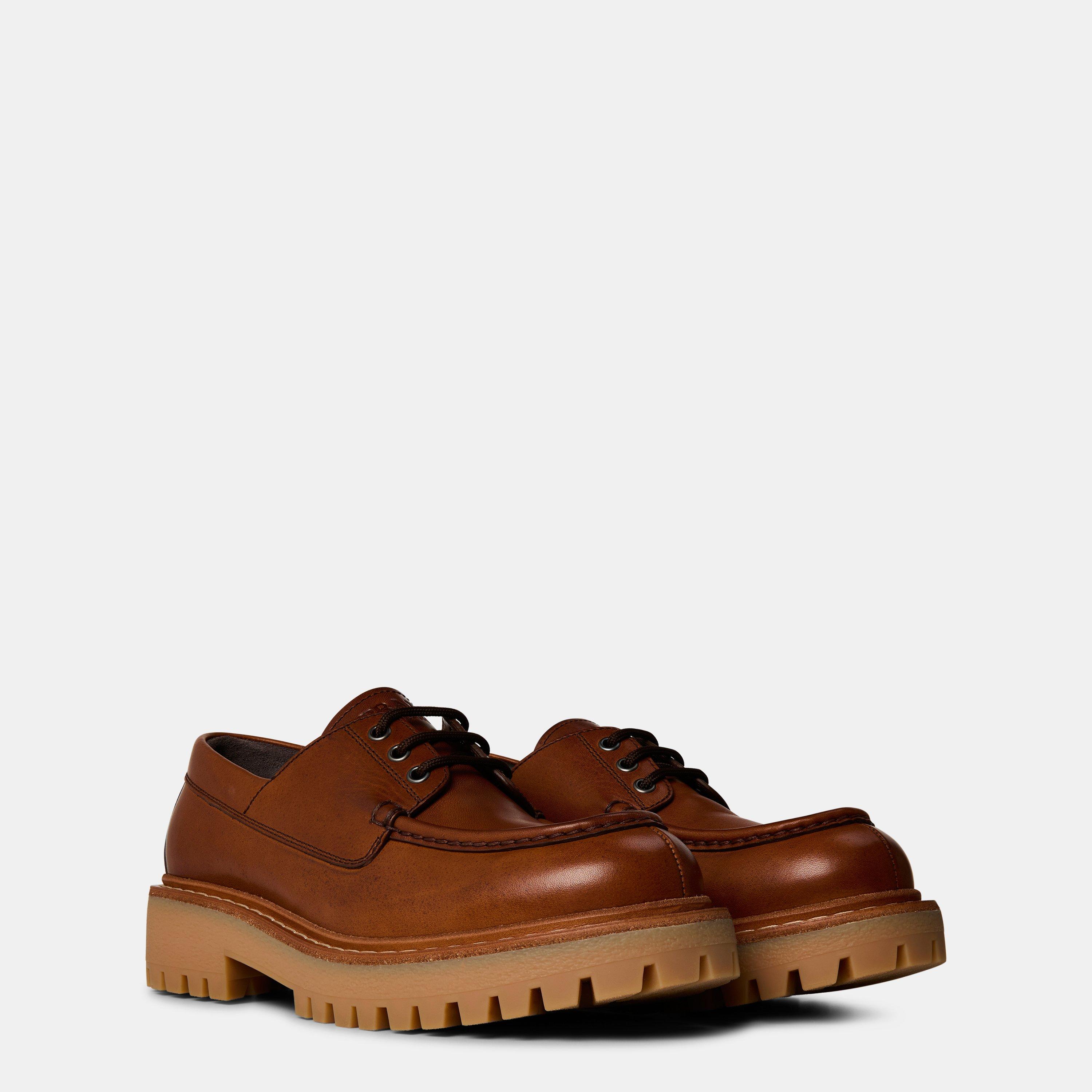 Brown - Prada - Laced Leather Loafers - 3