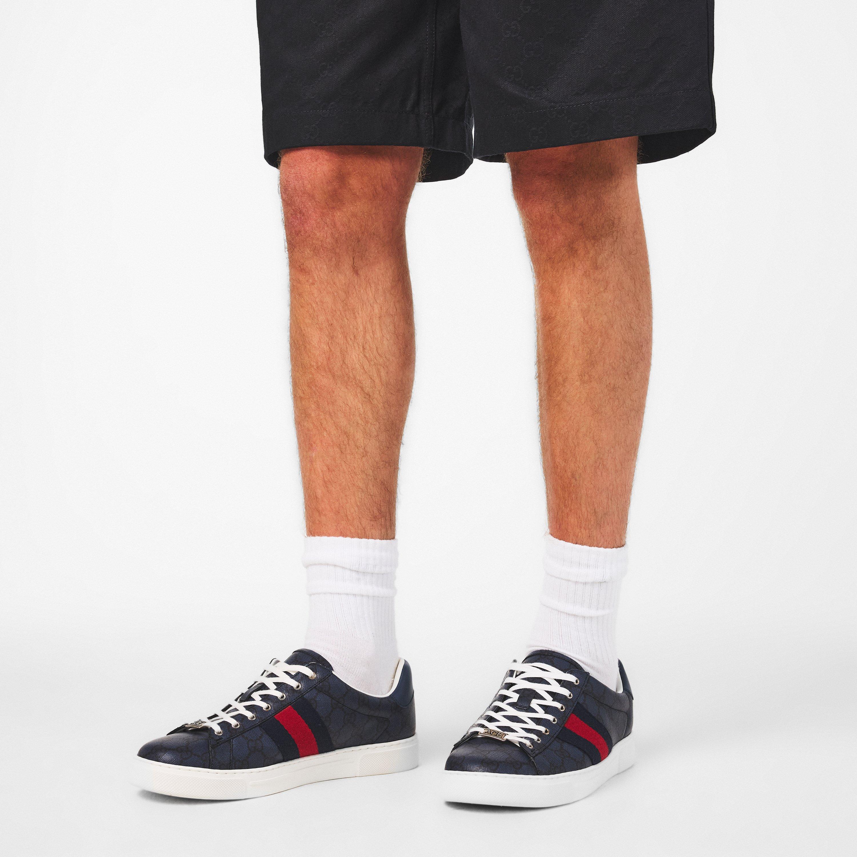 Blue/Black - Gucci - Men's Web Canvas Ace Trainers - 3