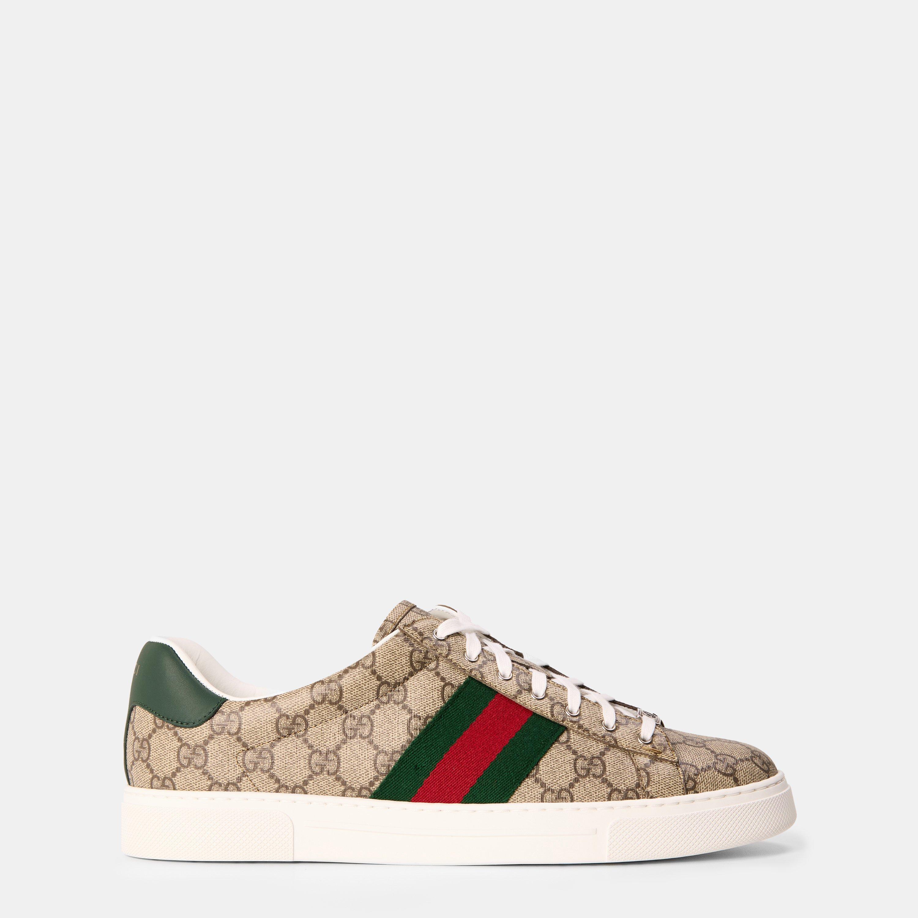 Gucci Men's Web Canvas Ace Trainers - Beige Ebony GG - Size 10 (44)