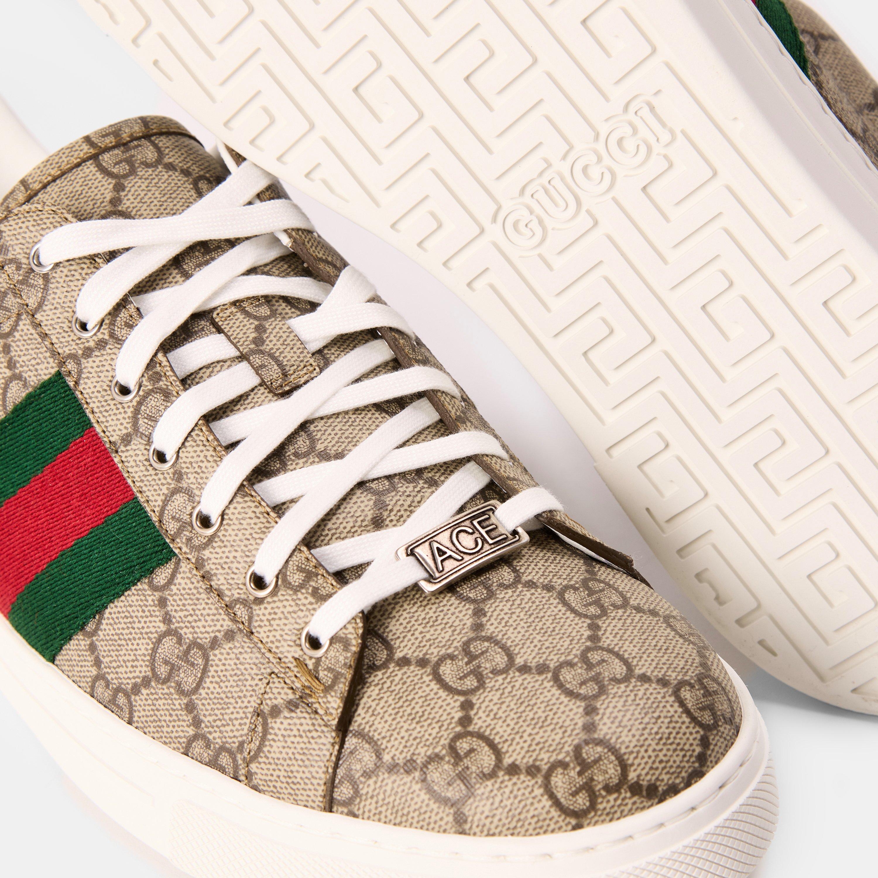 Beige Ebony GG - Gucci - Men's Web Canvas Ace Trainers - 5