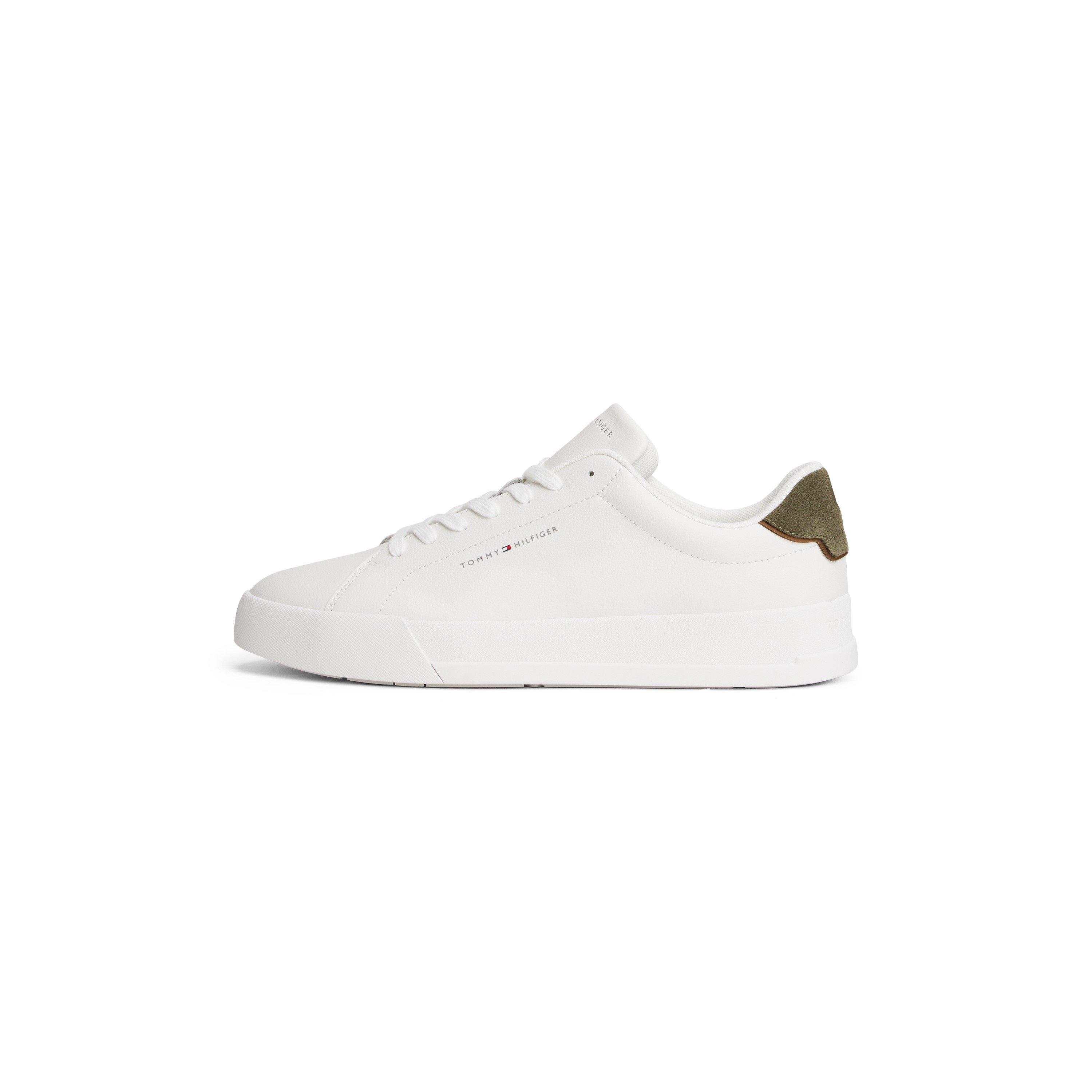 Tommy Hilfiger Men's Court Leather Low Top Trainers - Ecru/Army Green - 7 (41)