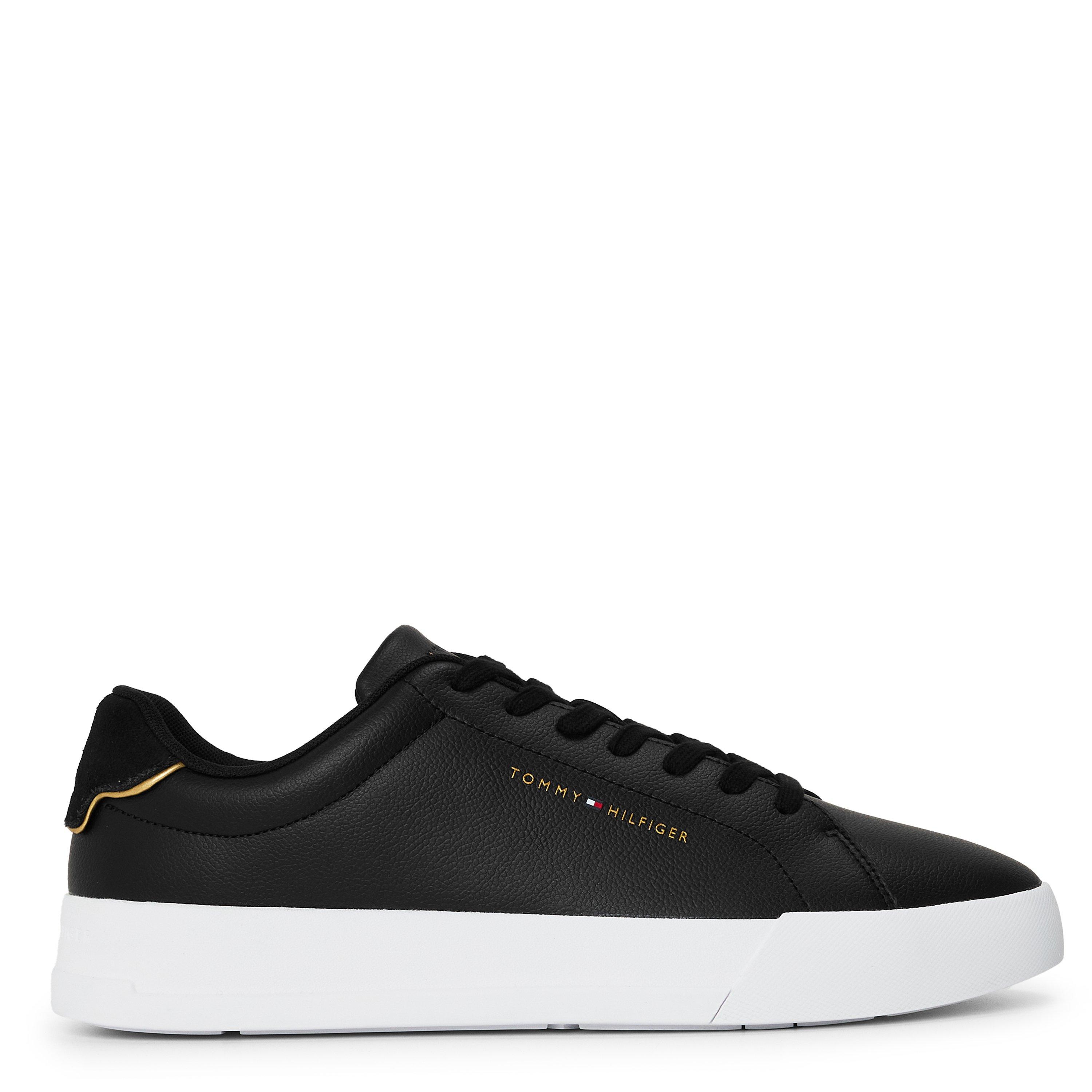 Tommy Hilfiger Men's Court Leather Low Top Trainers - Black/Gold - 8 (42)