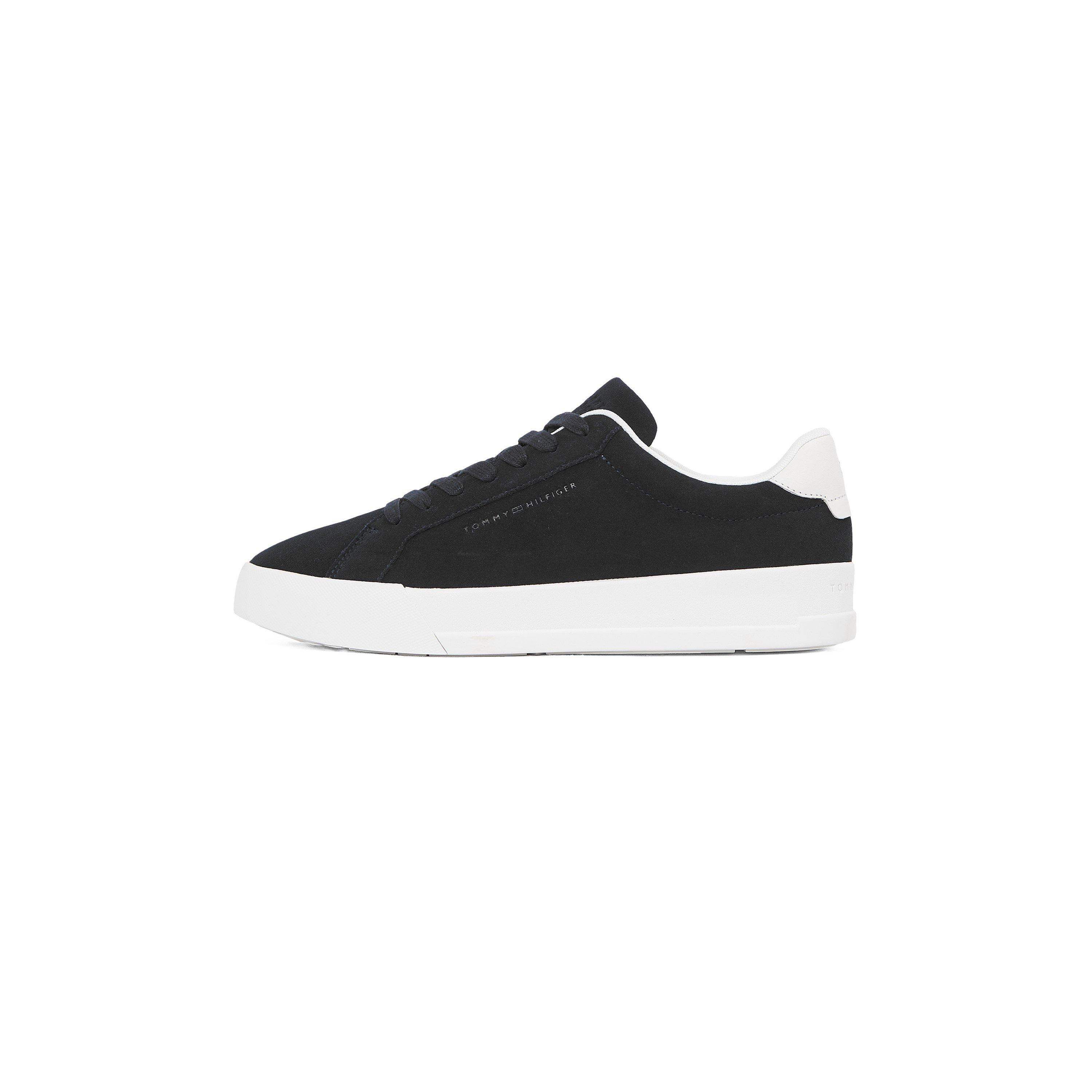 Black/White - Tommy Hilfiger - Court Leather Low Top Trainers - 3