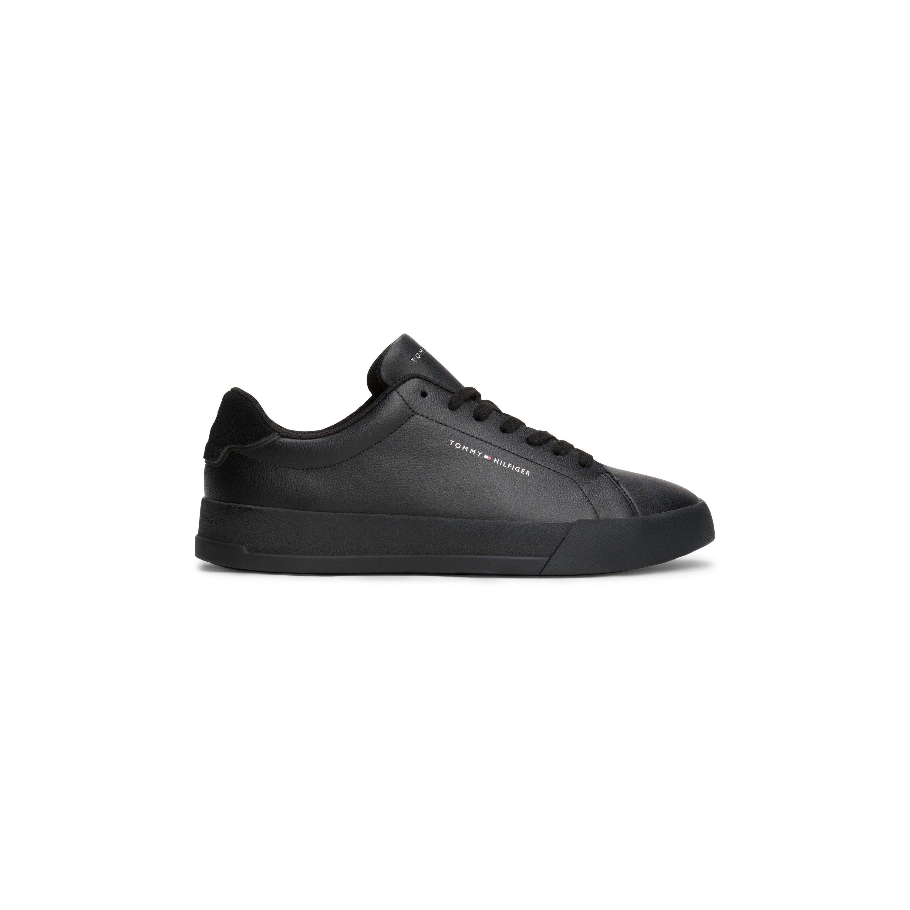 Tommy Hilfiger Court Leather Low Top Trainers - Black/Black - Size 10 (44)