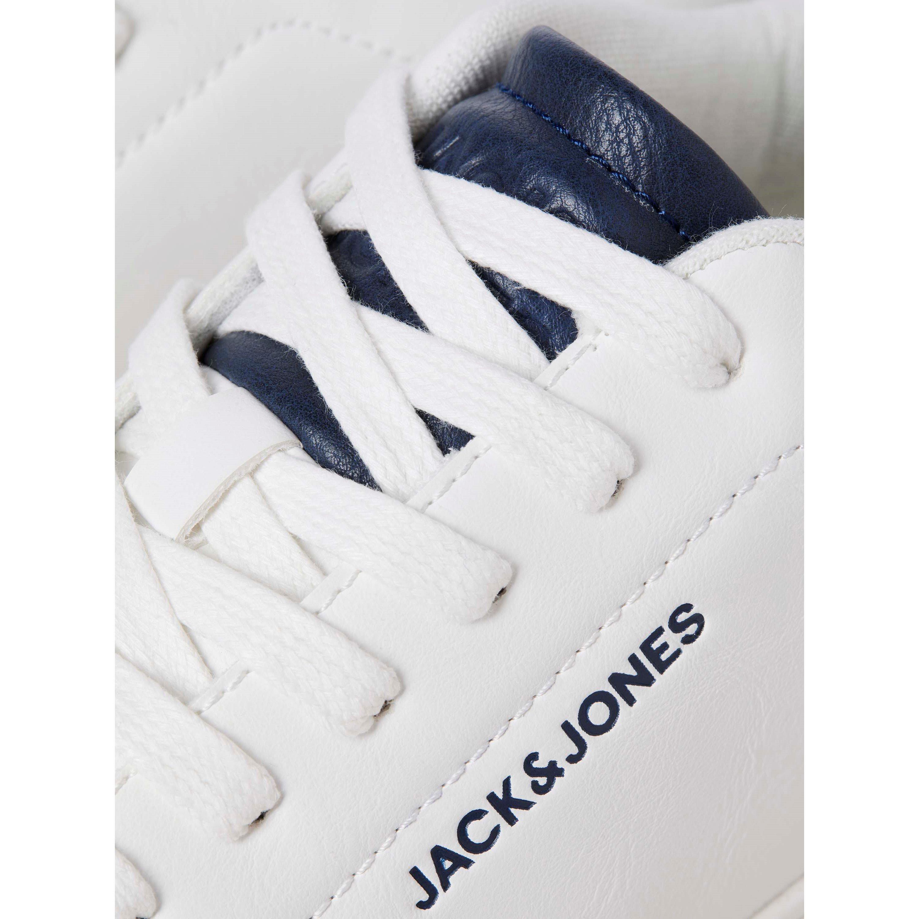 White/Navy - Jack and Jones - Men's Bosley PU Casual Low-Top Trainers - 4