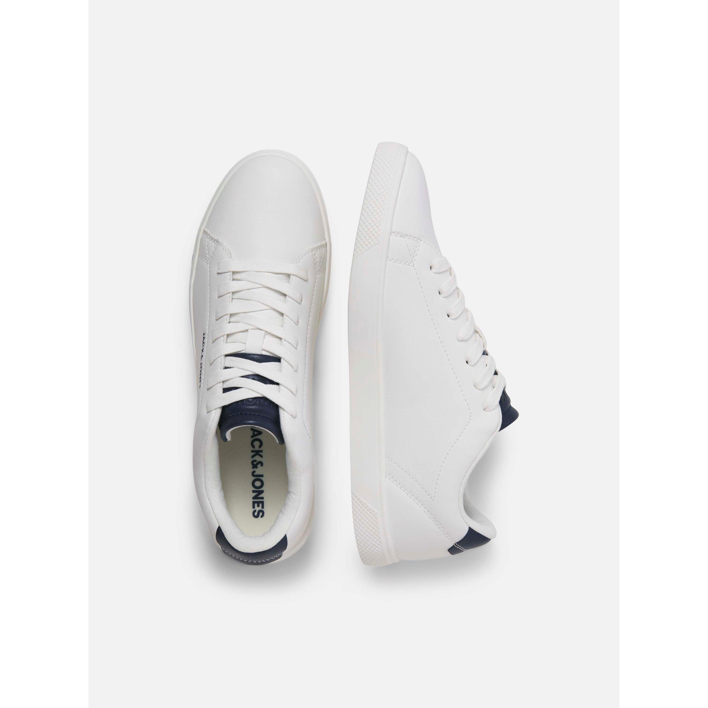 White/Navy - Jack and Jones - Men's Bosley PU Casual Low-Top Trainers - 5