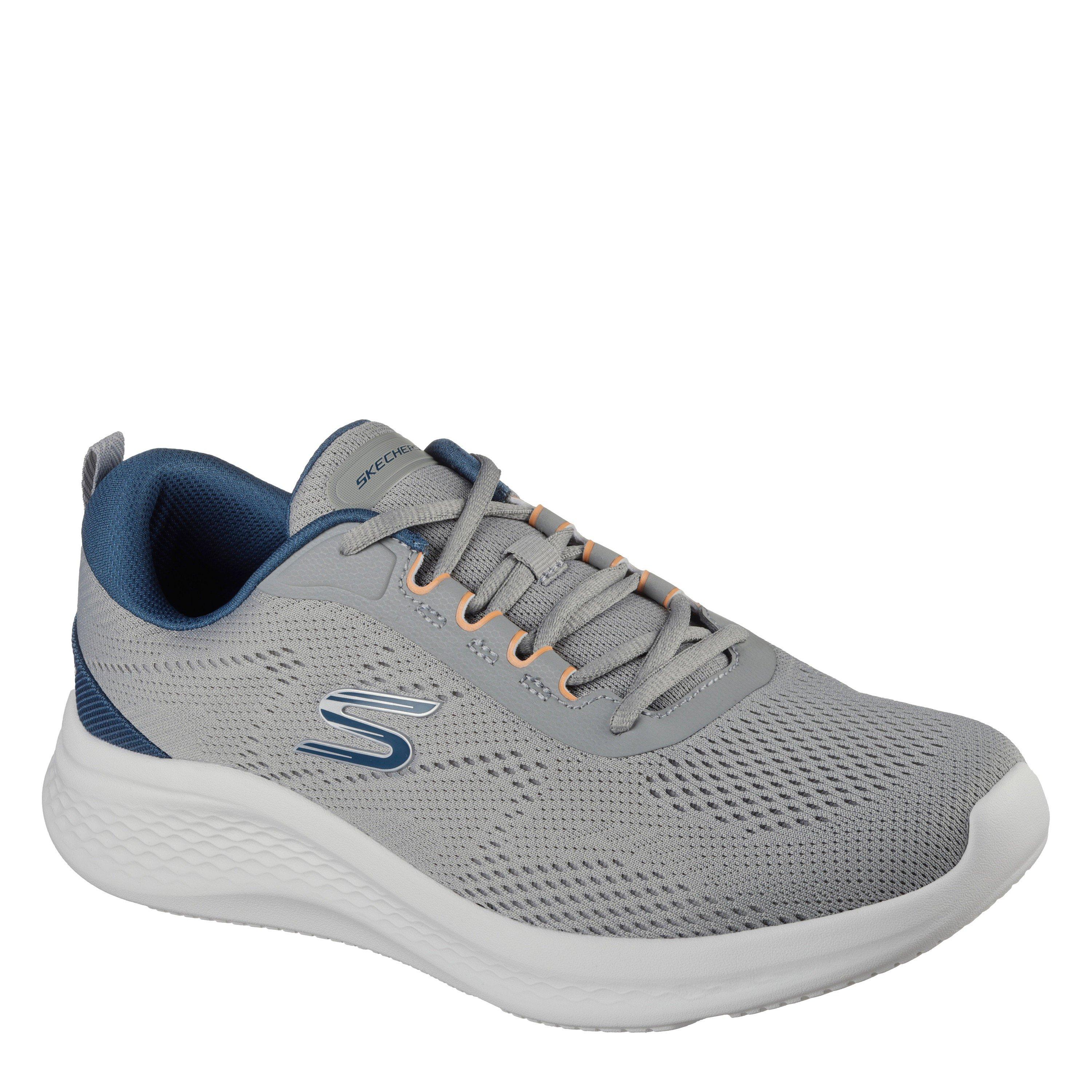 Grey/Blue - Skechers - Engineered Mesh Lace Up Low-Top Trainers Mens - 3