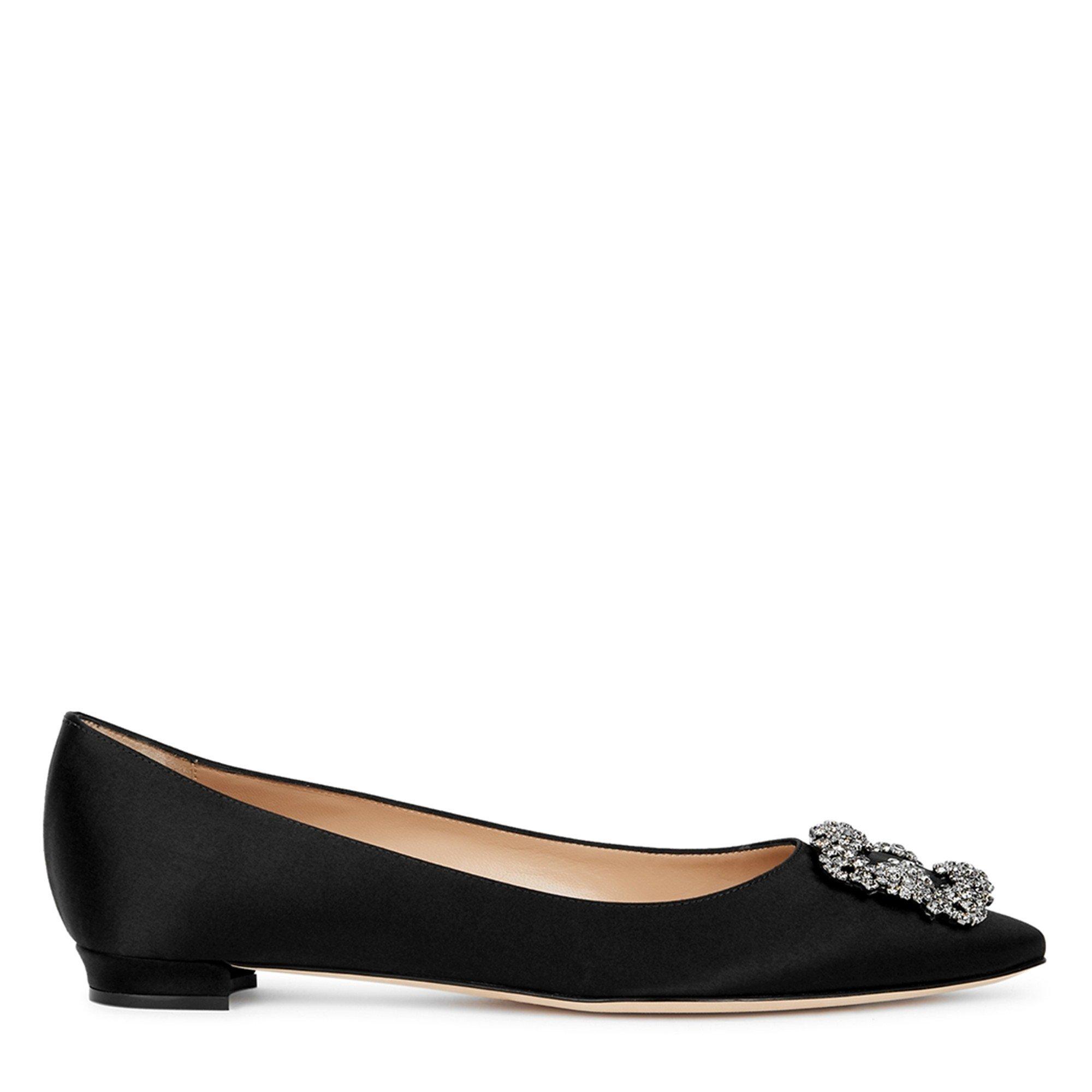 BLACK - Manolo Blahnik - flat point satin w ornament - 1