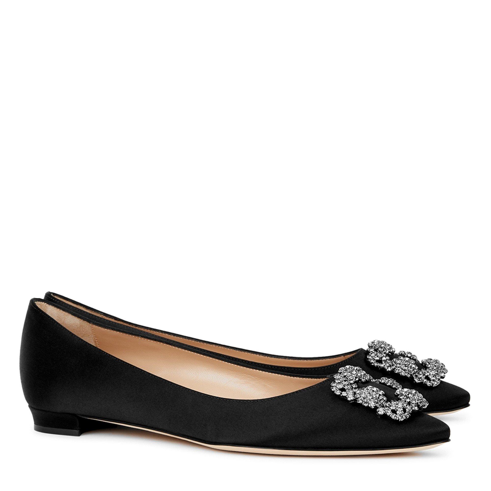 BLACK - Manolo Blahnik - flat point satin w ornament - 2