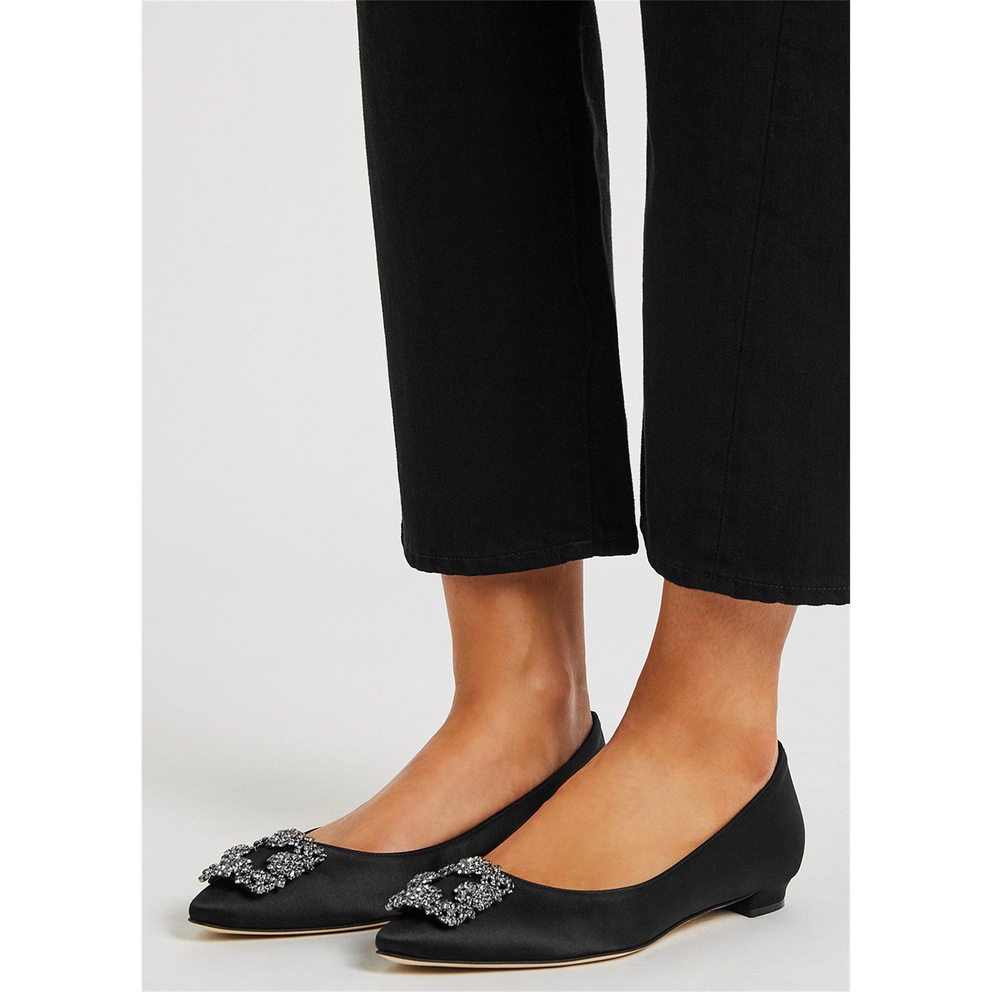 BLACK - Manolo Blahnik - flat point satin w ornament - 3